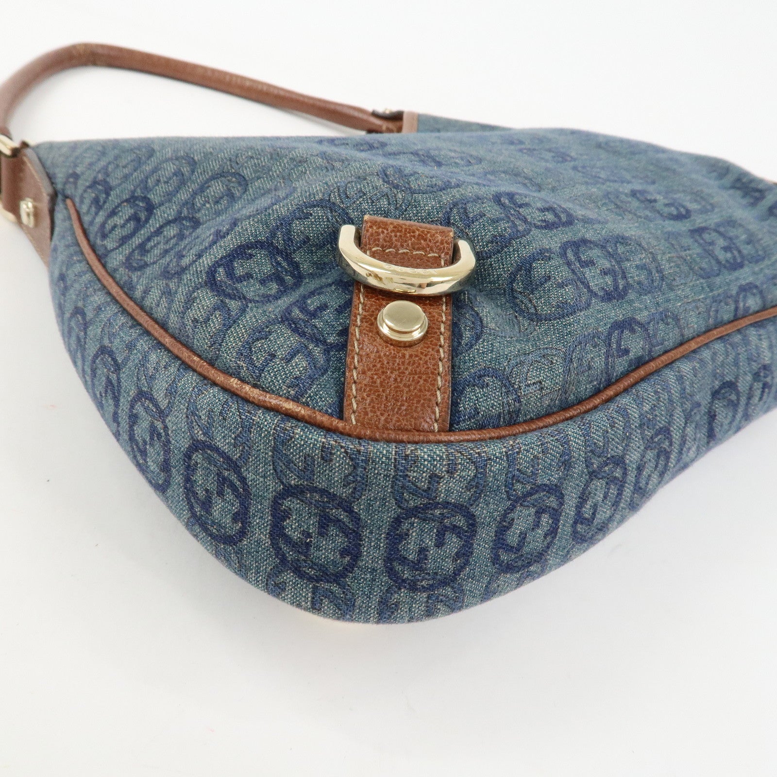 GUCCI Abbey GG Denim Canvas Leather Shoulder Bag Hand Bag 130738