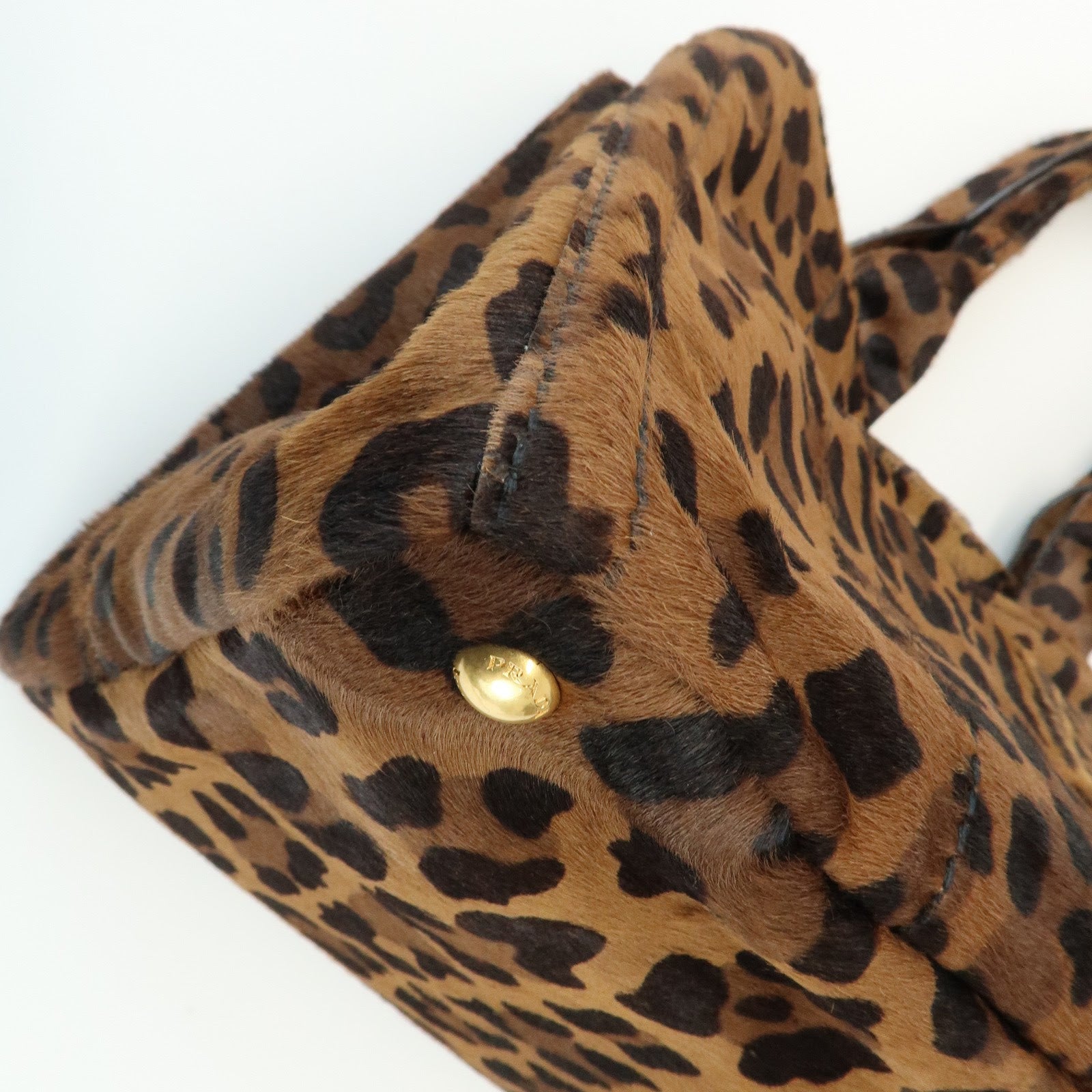 PRADA Canapa Large Unborn Calf Tote Bag Hand Bag Brown BN1872