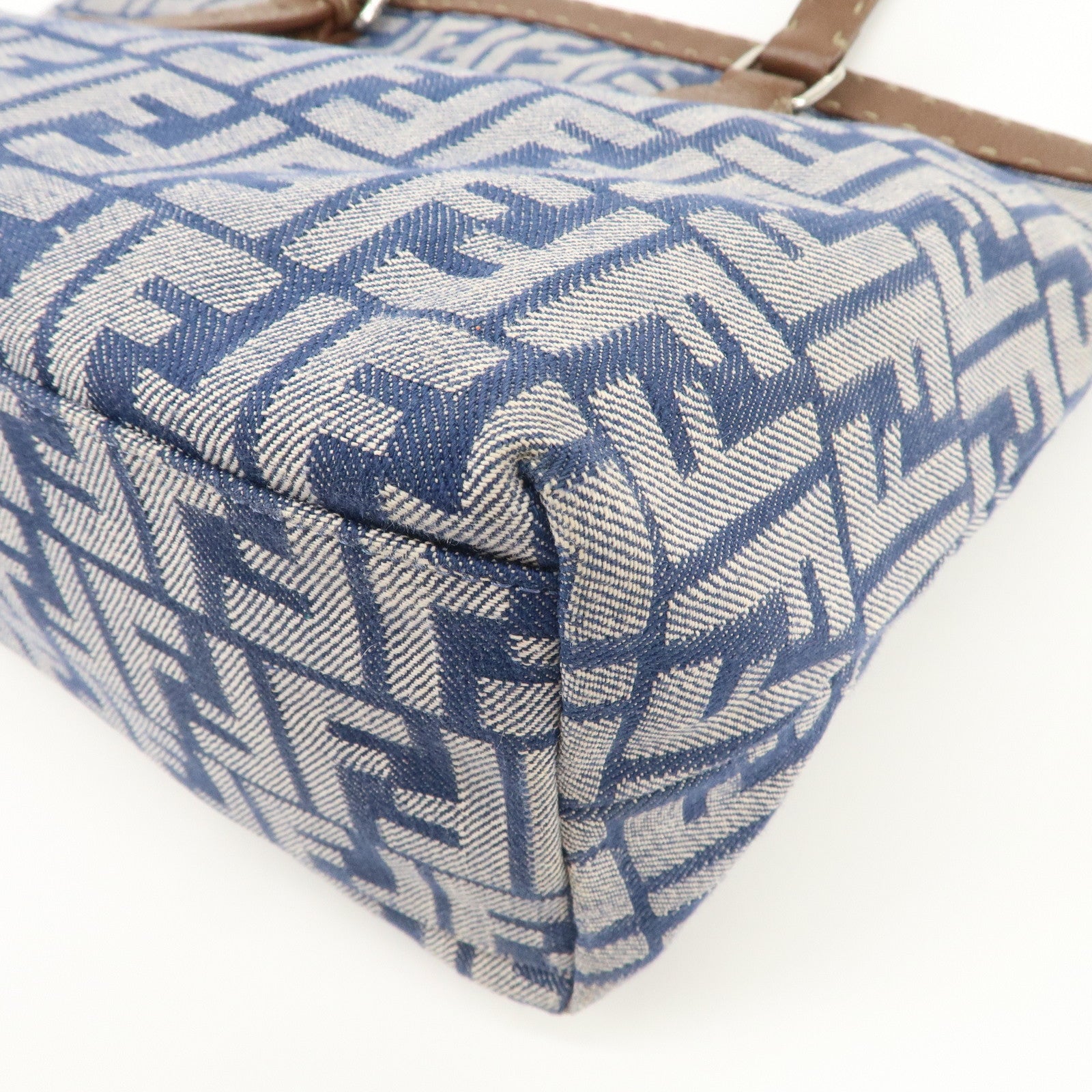 FENDI Zucca Seleria Denim Leather Tote Bag Hand Bag Blue 8BH179