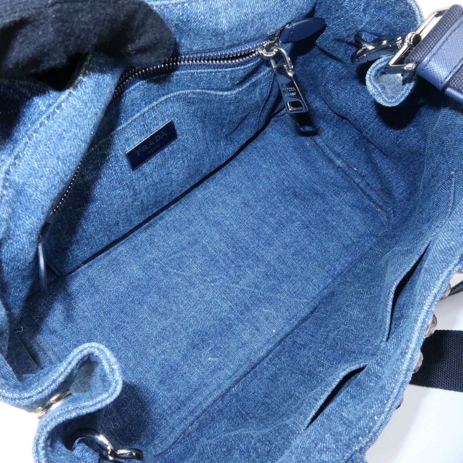 PRADA Canapa Triangle Logo Denim 2Way Bag Hand Bag Blue 1BG439