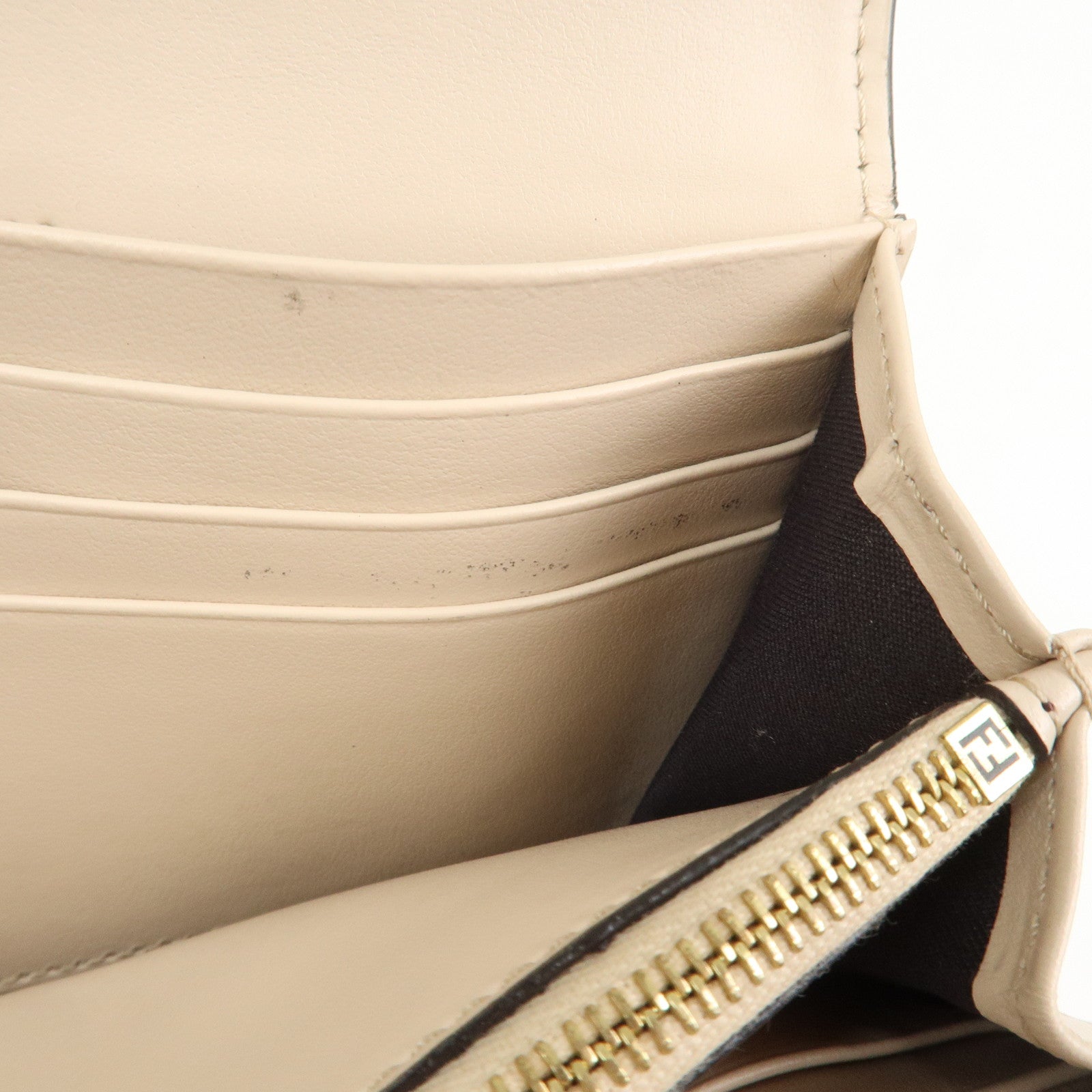 FENDI Logo Leather Flap Continental Long Wallet Beige 8M0251