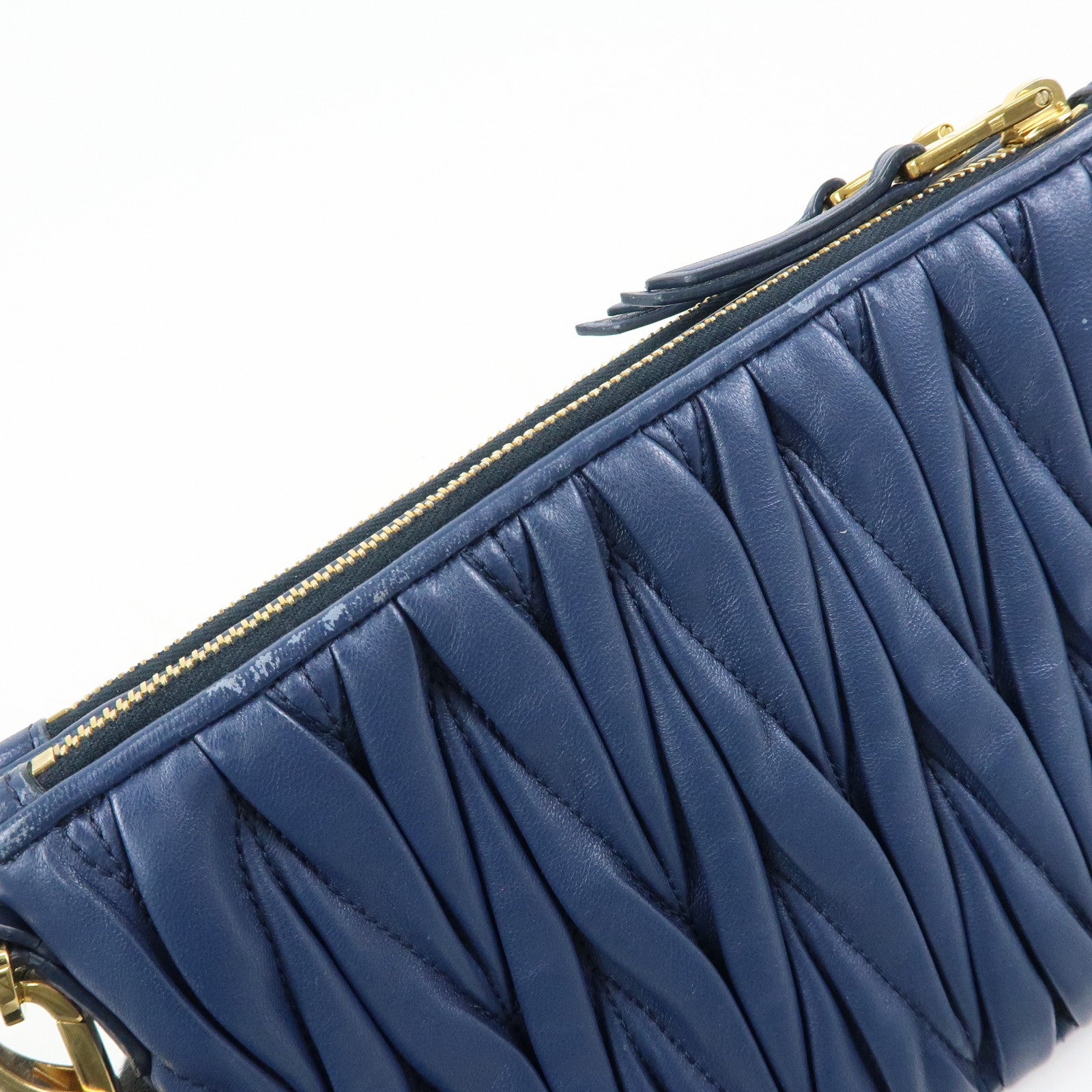 MIU MIU Matelasse Leather Shoulder Bag Crossbody Bag Blue