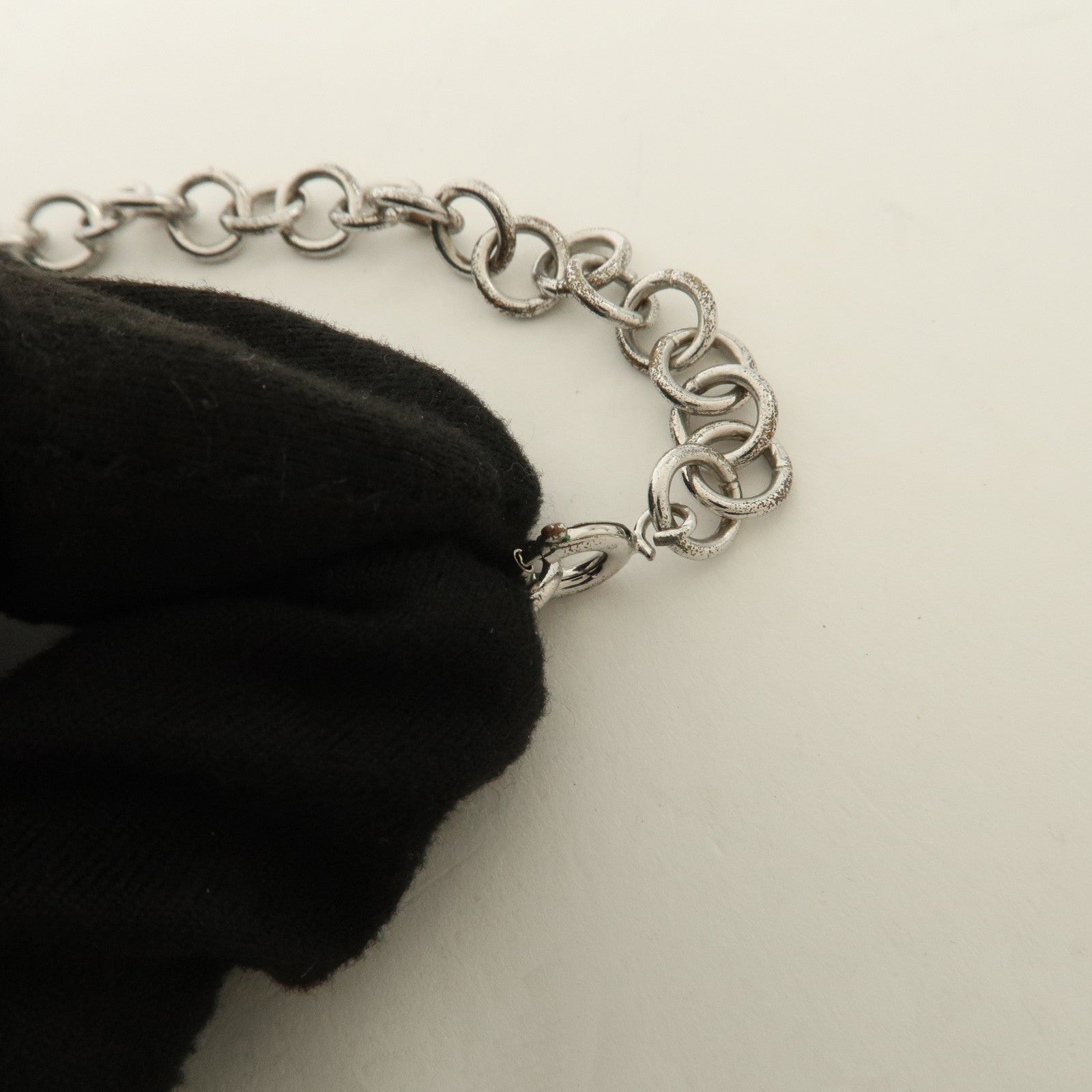 Christian Dior Logo Heart Lock & Key Pendant Metal Necklace Silver