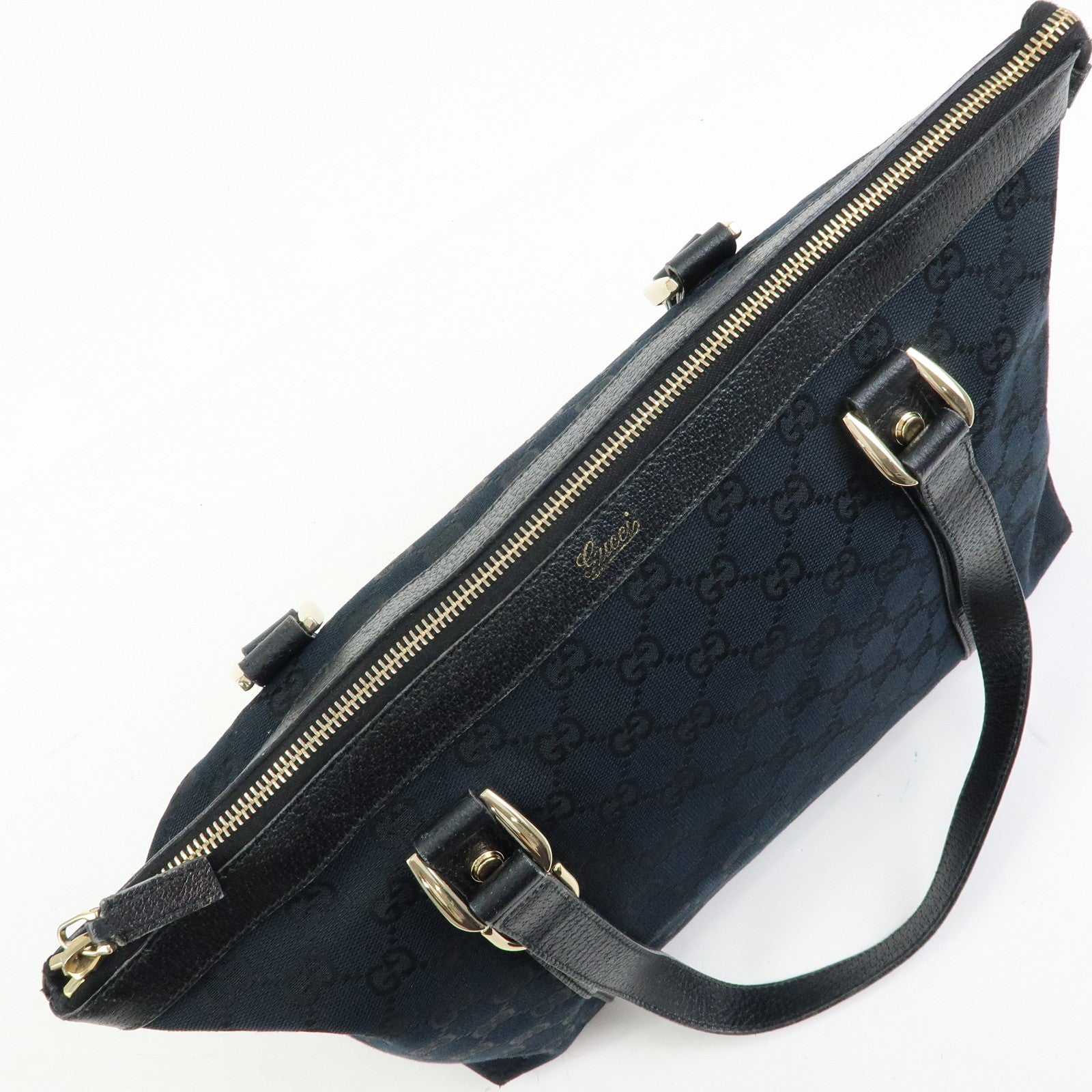 GUCCI Abbey GG Canvas Leather Tote Bag Shoulder Bag Black 141470
