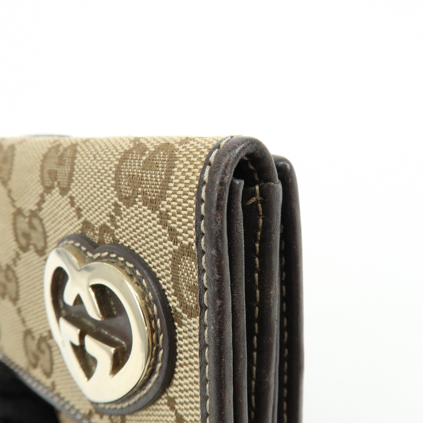 GUCCI Lovely Heart GG Canvas Leather Long Wallet Brown 245723