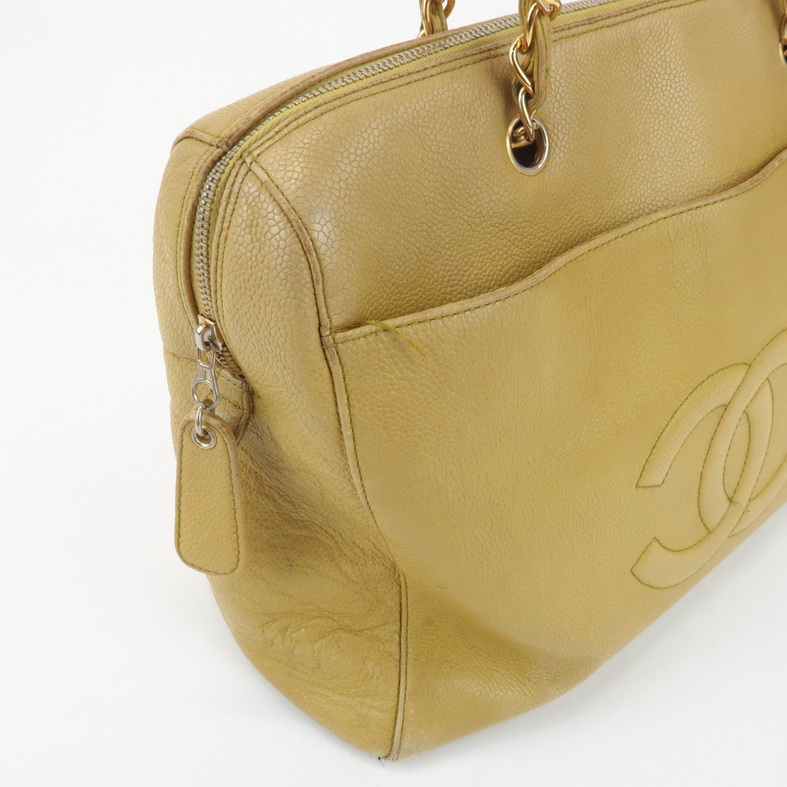 CHANEL COCO Mark Caviarskin Chain Shoulder Bag Yellow