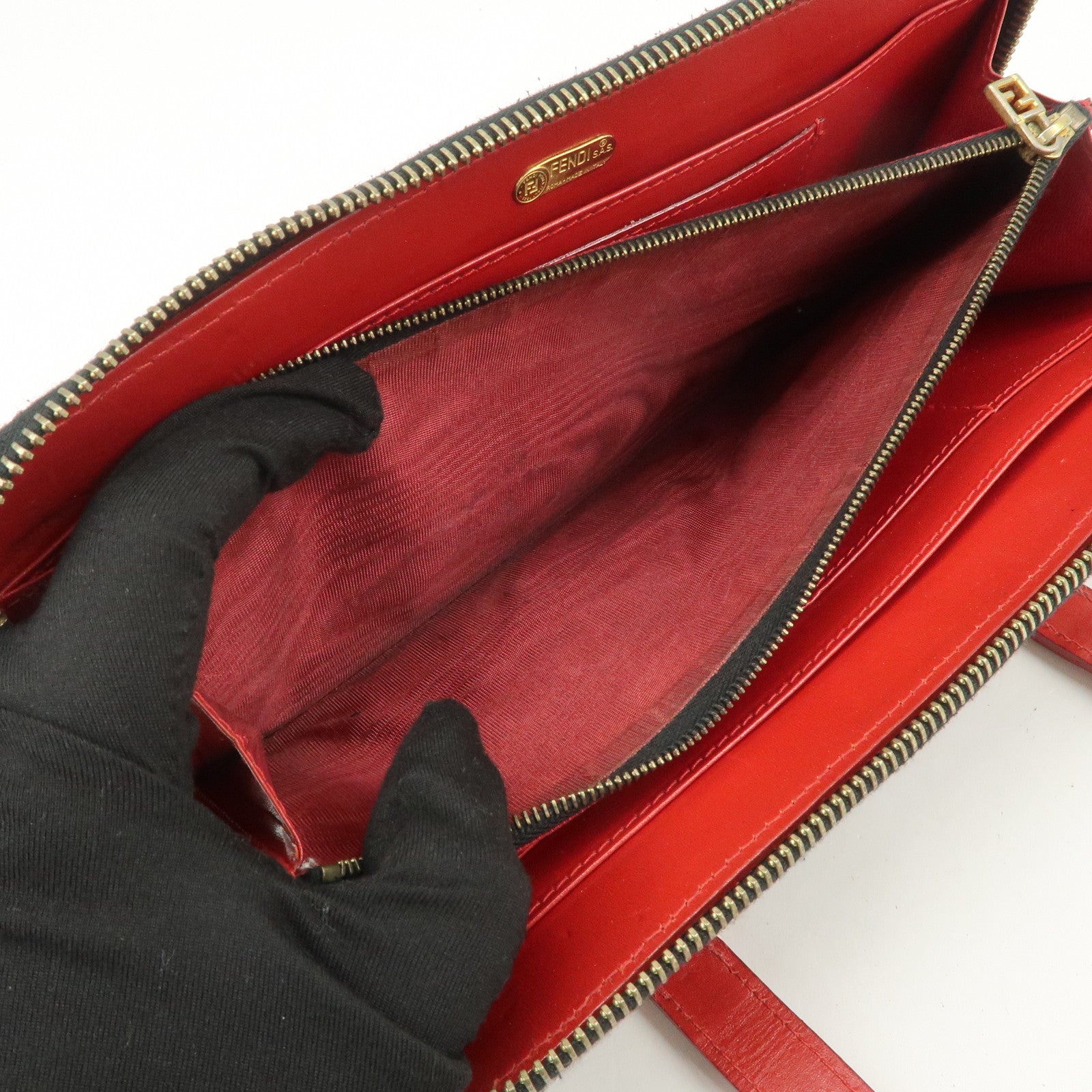 FENDI Logo Canvas Leather Hand Bag Leopard Red 26347