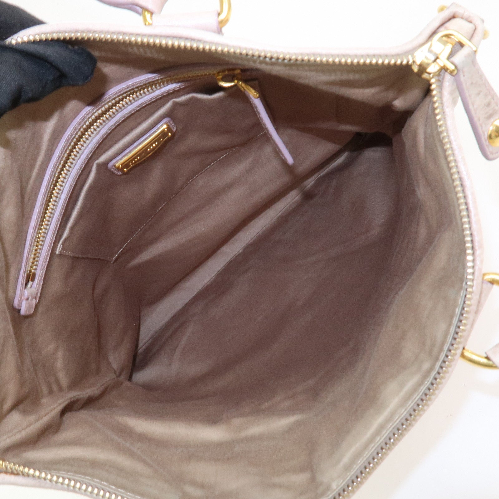 MIU MIU Logo Leather  2Way Bag Hand Bag Shoulder Bag Ivory