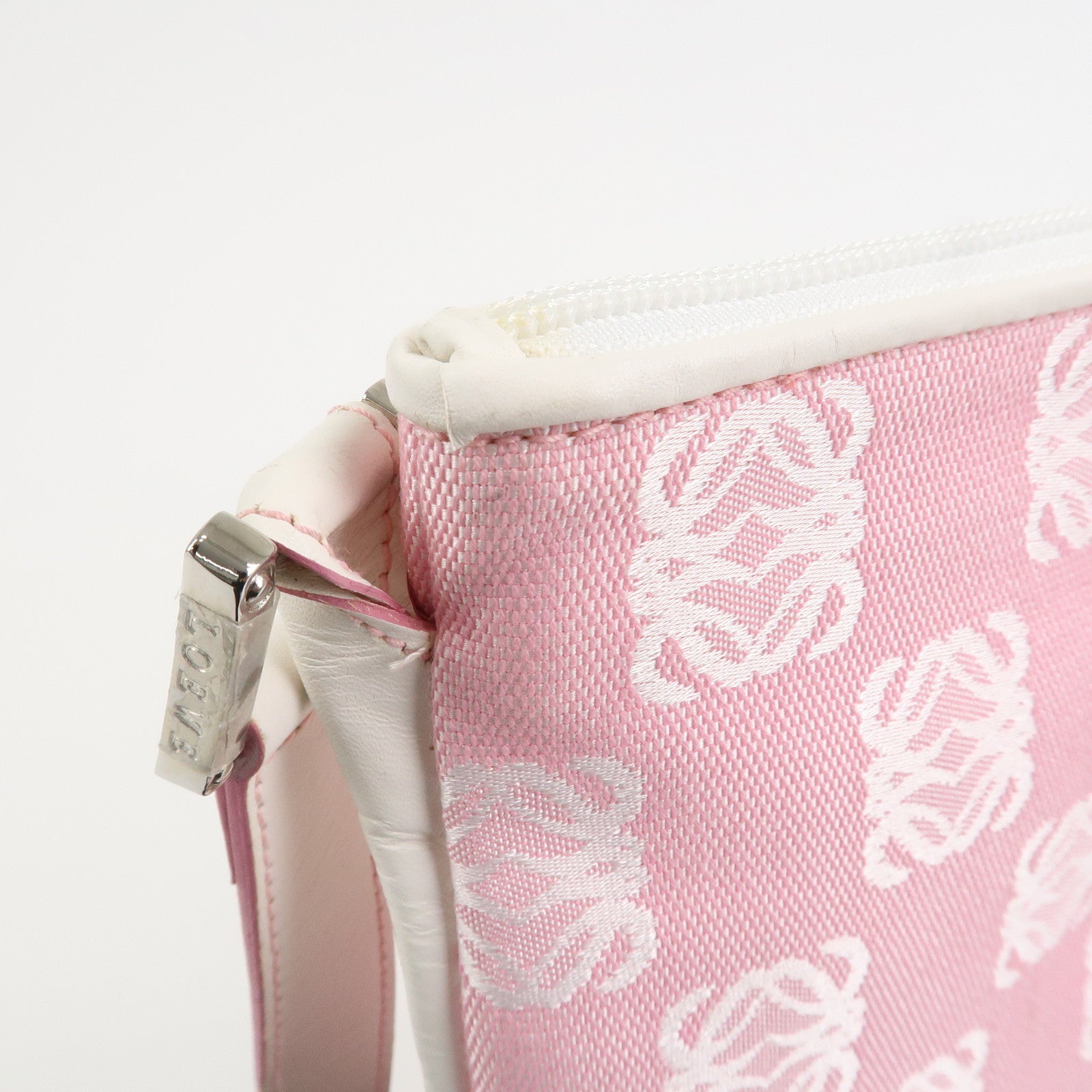 LOEWE Anagram Canvas Leather Shoulder Bag Pink White