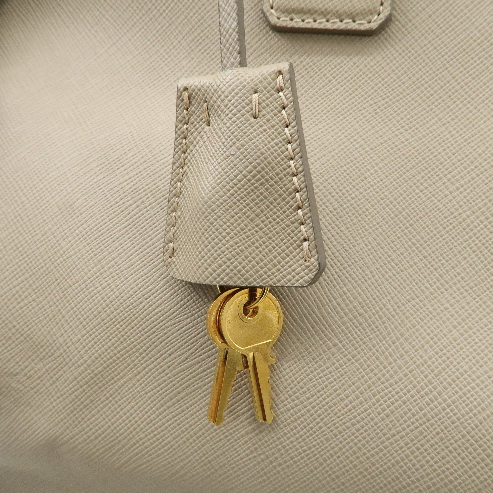 PRADA Triangle Logo Leather 2Way Bag Hand Bag Beige Gold Hardware Used