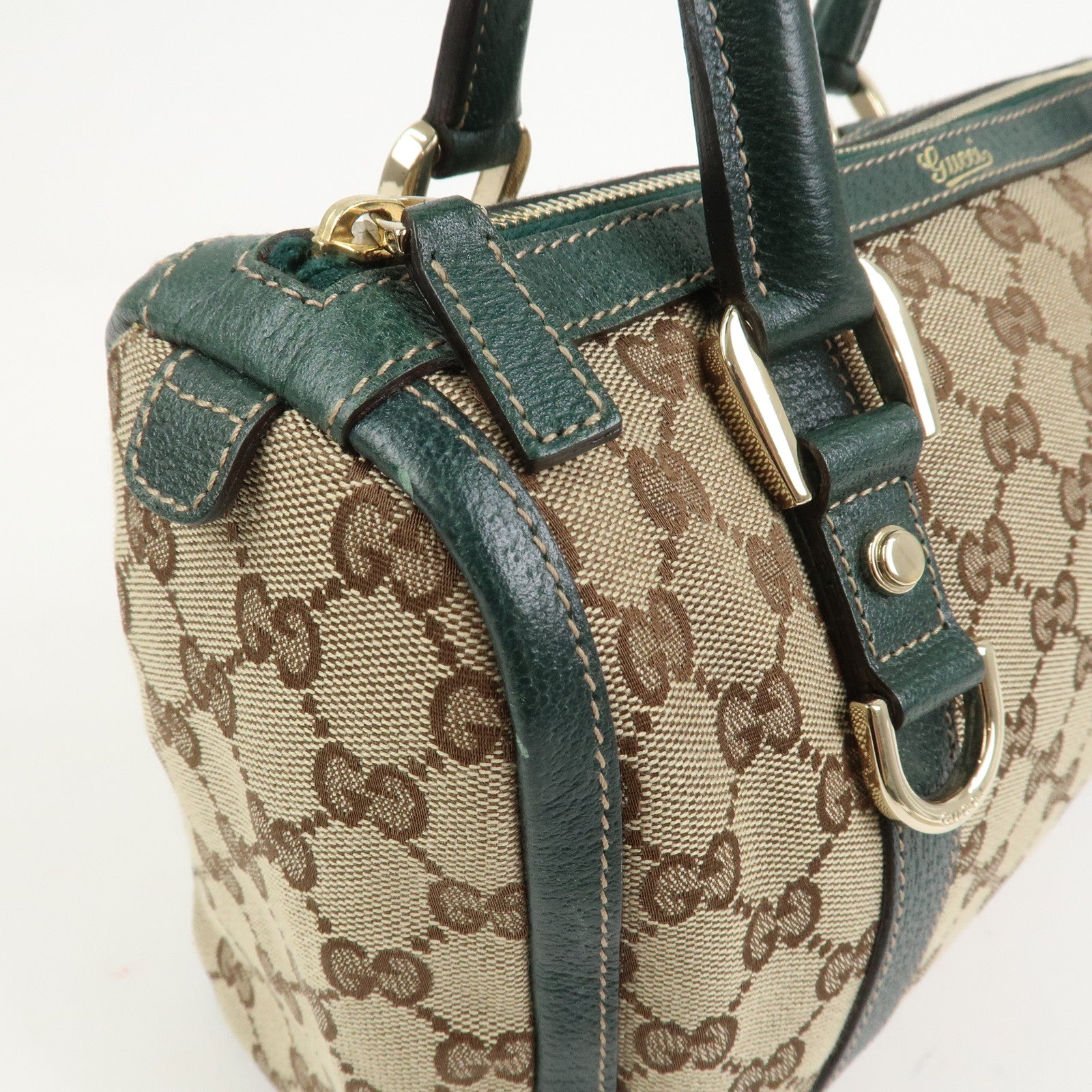 GUCCI Abbey GG Canvas Leather Mini Boston Bag Beige Green 130942