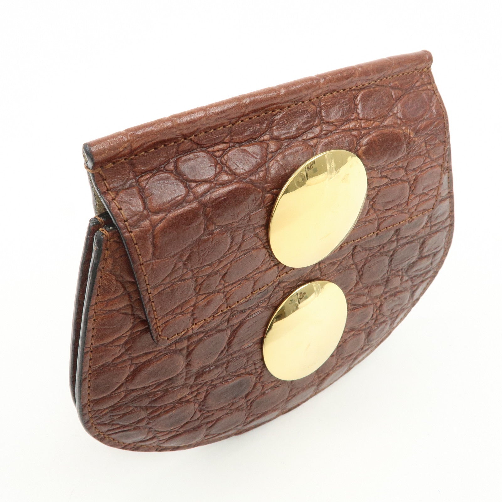 Chloe Logo Embossed Leather Shoulder Bag Hand Bag Brown