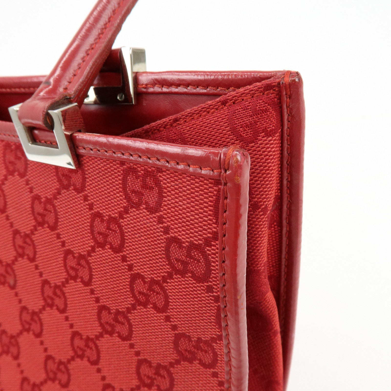 GUCCI Jackie GG Canvas Leather Shoulder Bag Tote Bag Red 002・1073