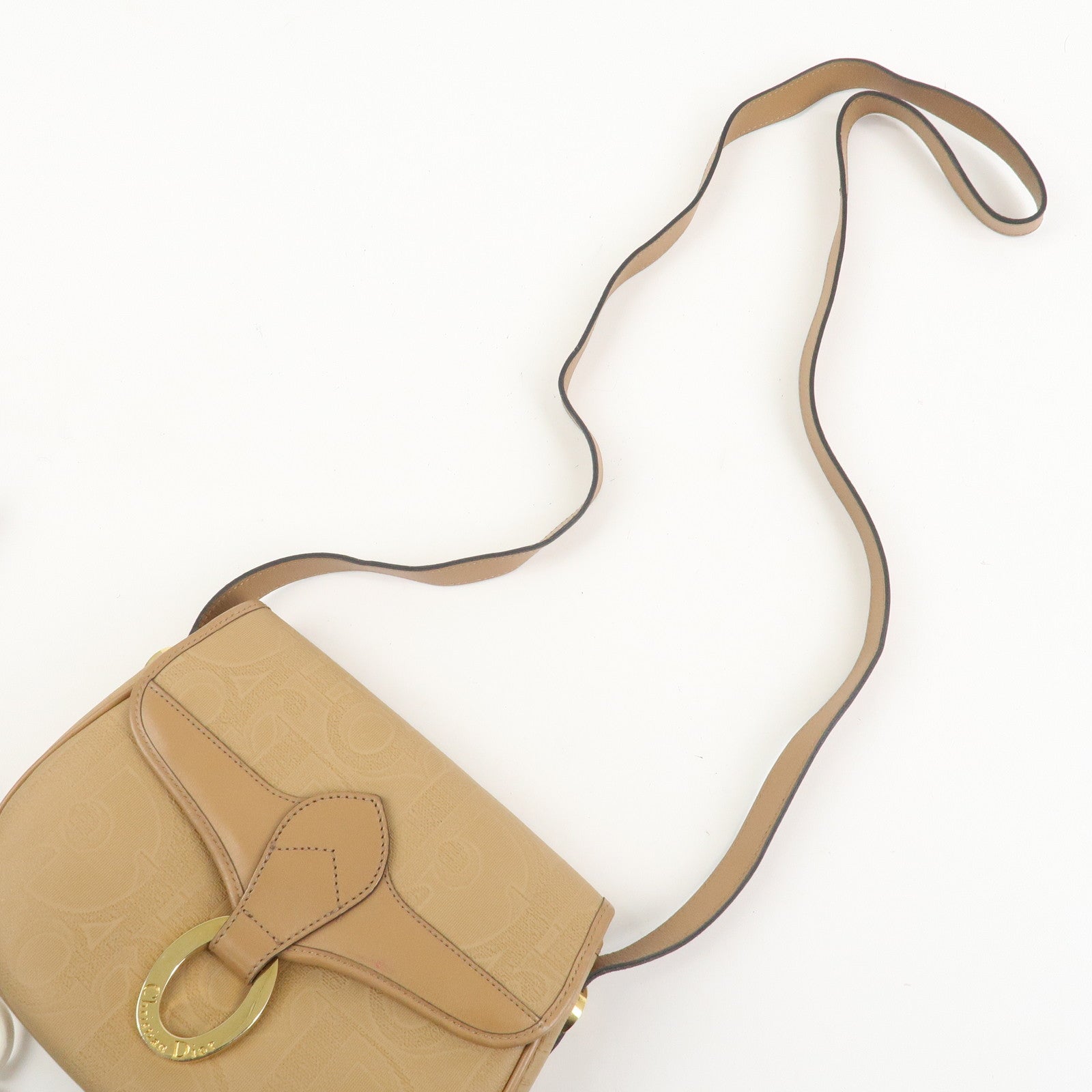 Christian Dior PVC Leather Shoulder Bag Crossbody Bag Brown