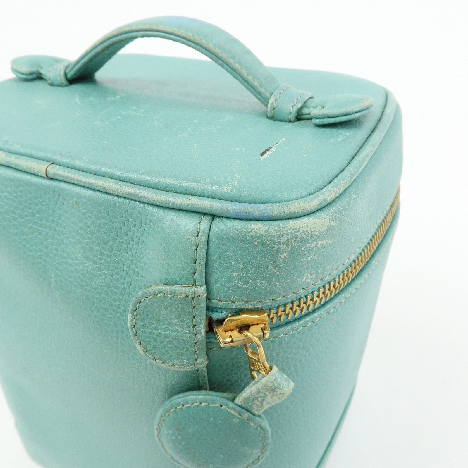 CHANEL COCO Mark Caviarskin Vanity Bag Hand Bag Light Blue A01998