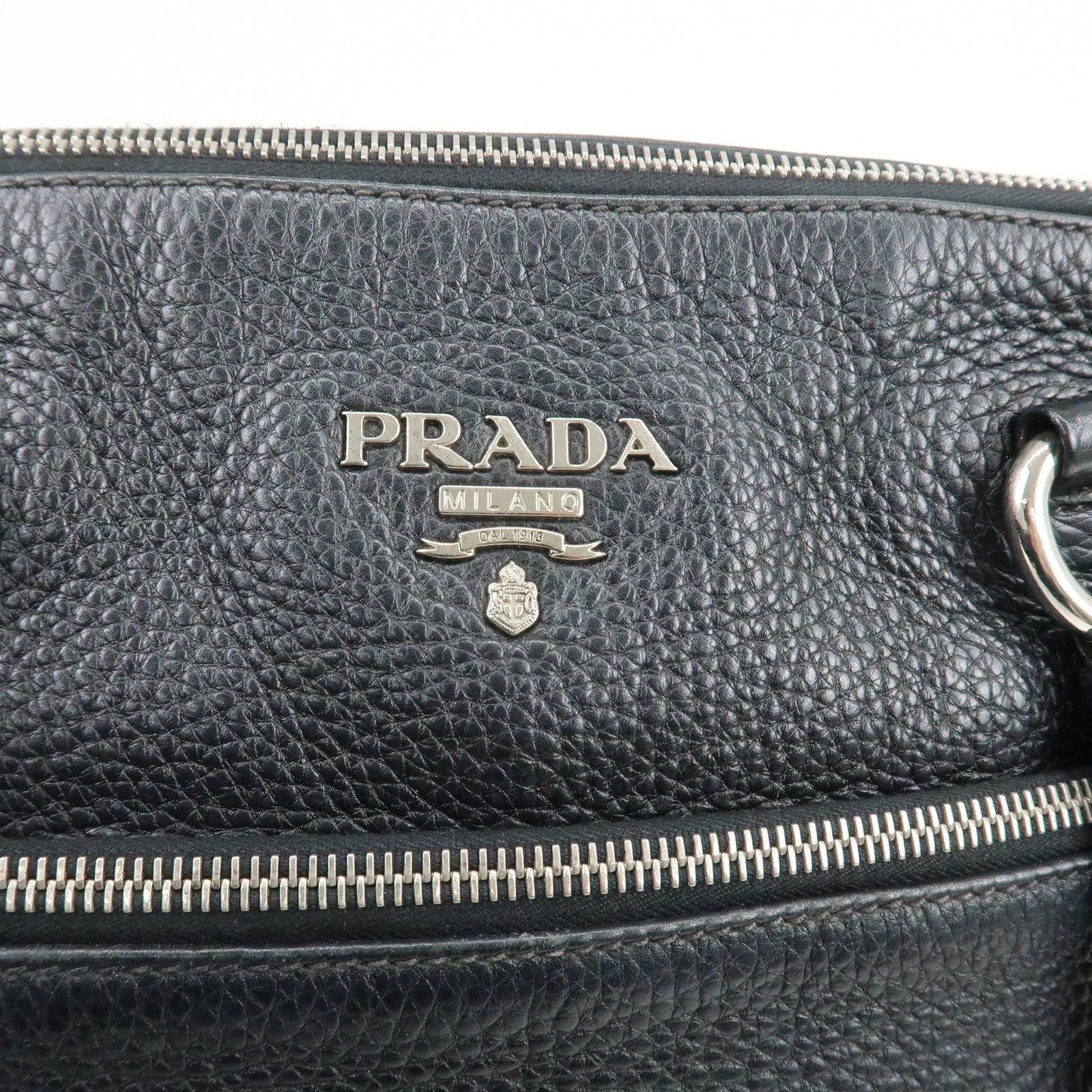 PRADA Logo Leather Shoulder Bag Hand Bag Tote Bag Black