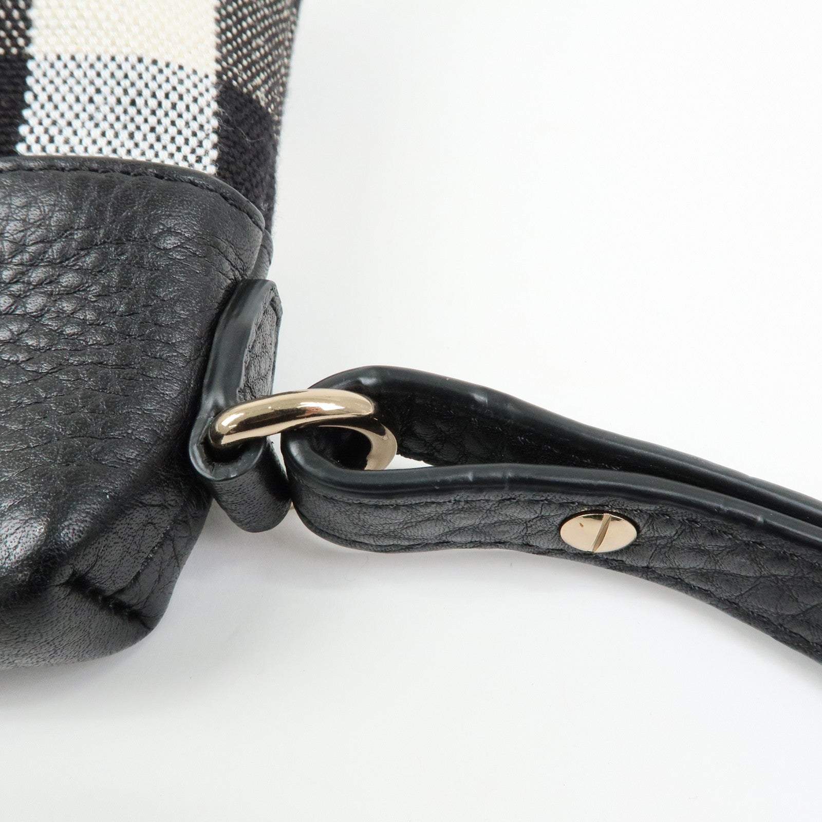 BURBERRY Nova Plaid Canvas Leather Shoulder Bag Beige Black
