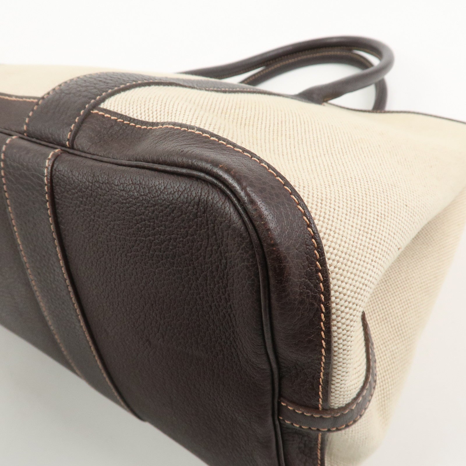 HERMES Garden Party PM Toile Ash H Stamped Tote Bag Natural Brown