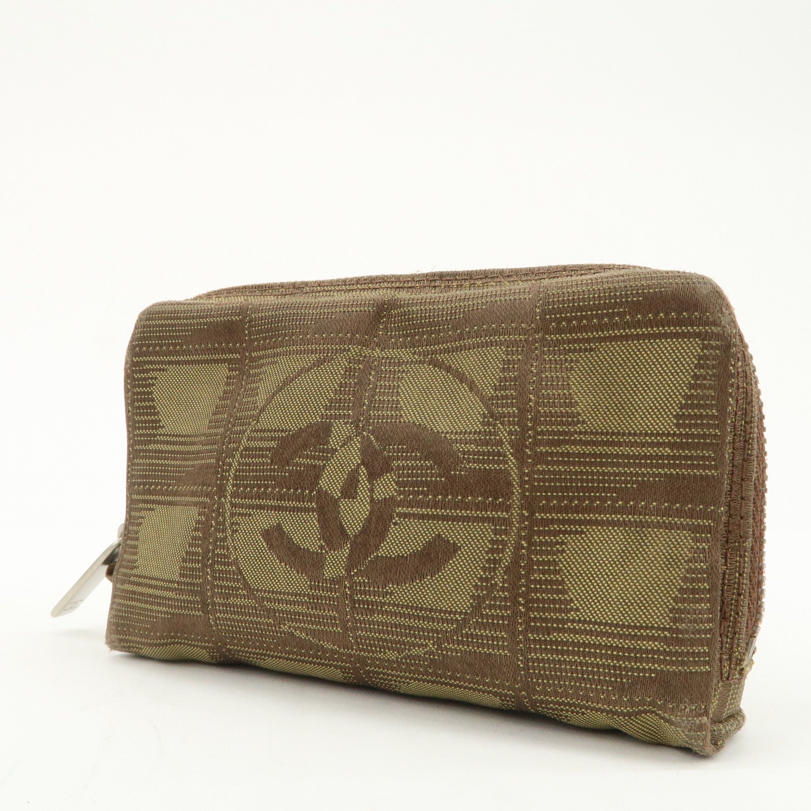 CHANEL New Travel Line Nylon Jacquard Cosmetic Pouch Khaki