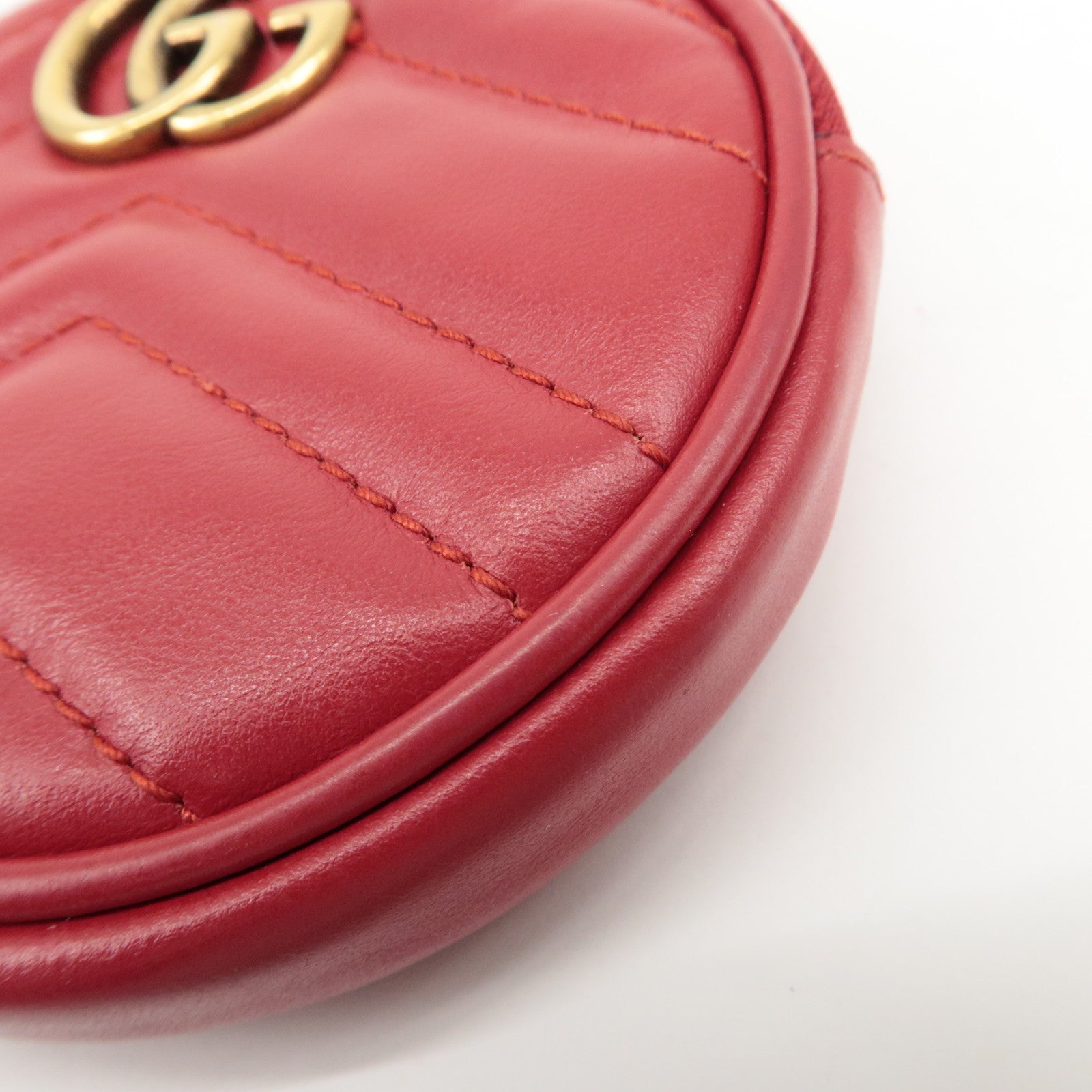GUCCI GG Marmont Leather Round Coin Case Red 575160 Used