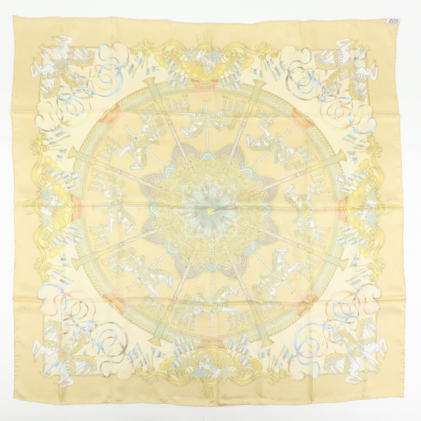 HERMES Carre 90 Silk 100% Scarf LUNA PARK Gold