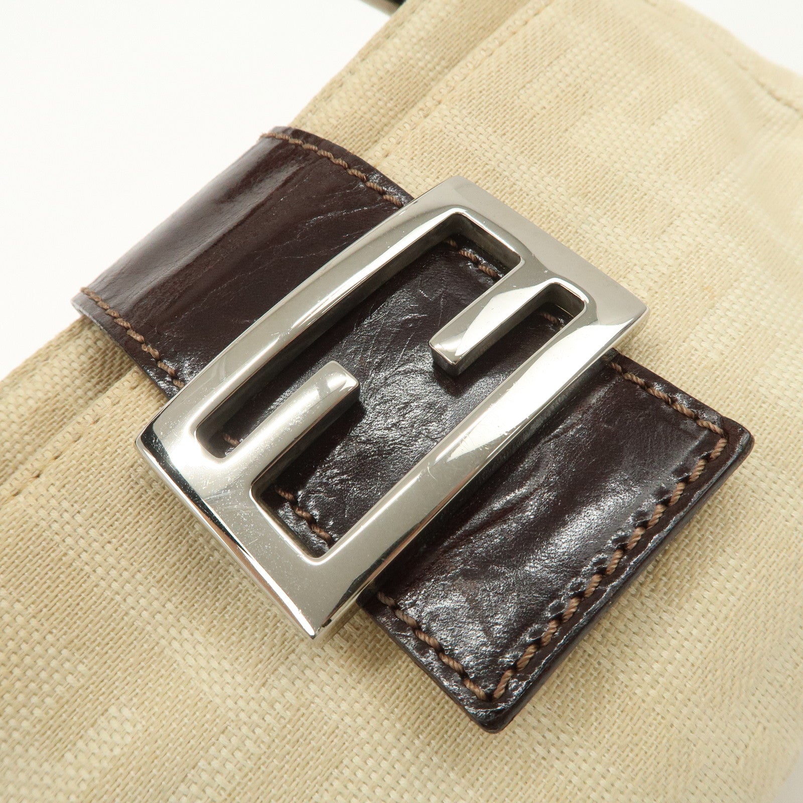 FENDI Zucca Canvas Leather Shoulder Bag Beige Brown 26723