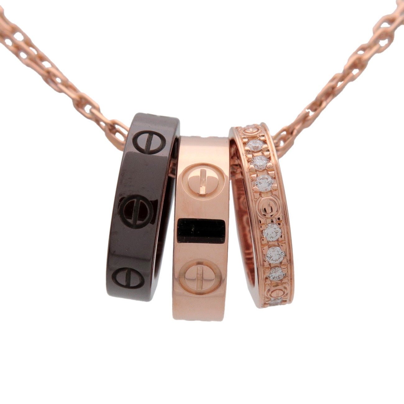 Cartier Love Three Hoop Diamond Necklace K18 750PG Ceramic B3046600