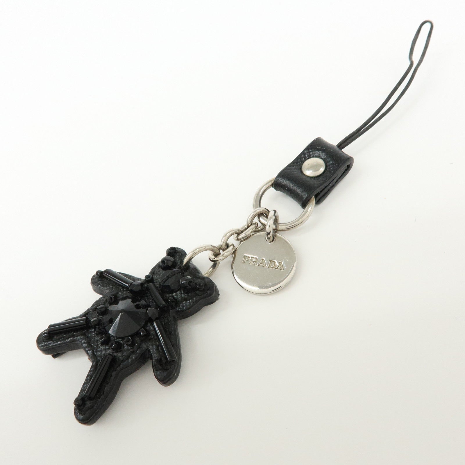 PRADA Triangle Logo Set of 4 Metal Key Case Bag Charm Black Gold