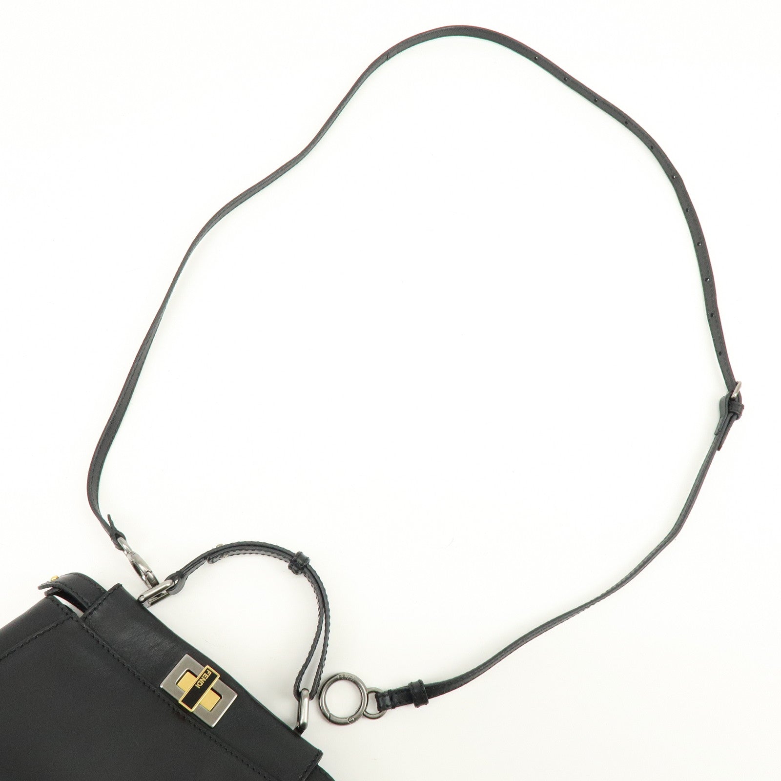 FENDI Peekaboo Leather 2Way Bag Hand Bag Shoulder Bag Black 8BN227