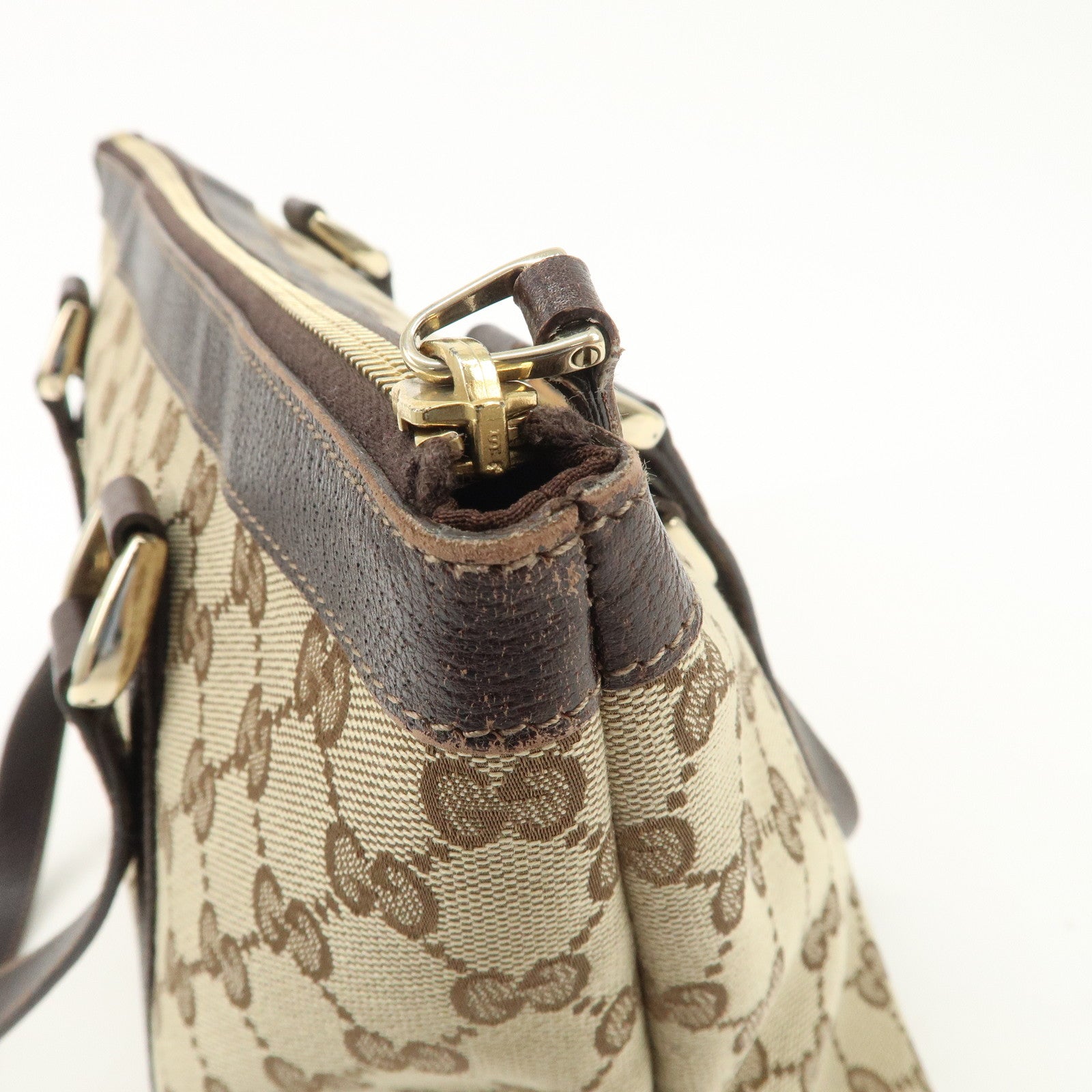 GUCCI Abbey GG Canvas Leather Tote Bag Hand Bag Beige 141470 Used