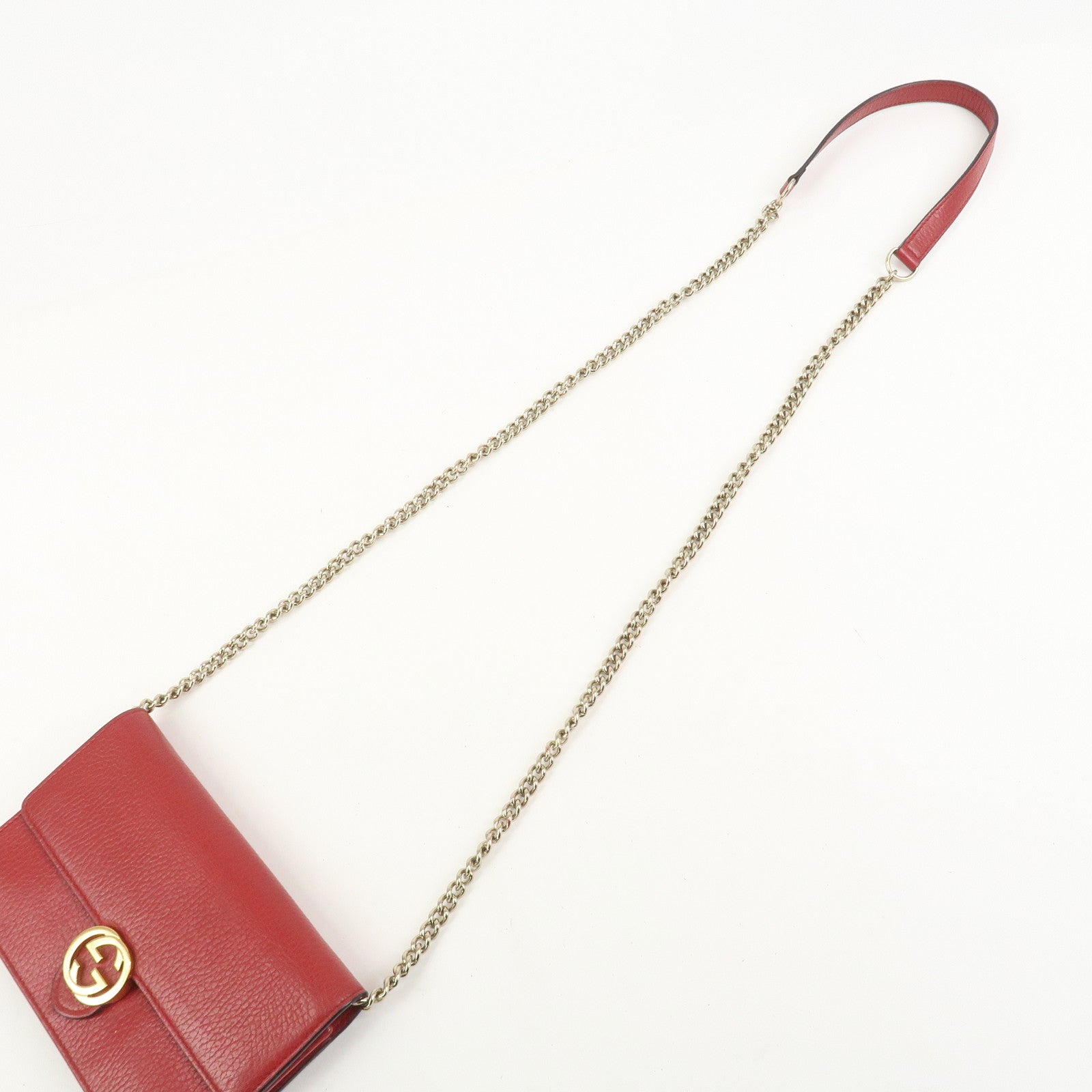 GUCCI Interlocking G Leather Chain Wallet Shoulder Bag Red 510314