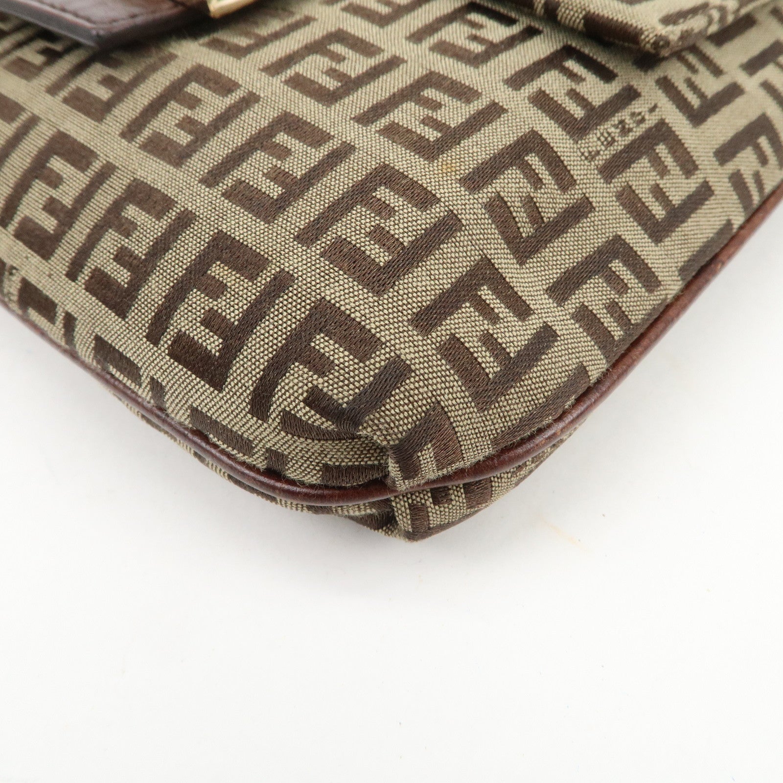 FENDI Zucchino Canvas Leather Shoulder Bag Crossbody Bag 8BT075