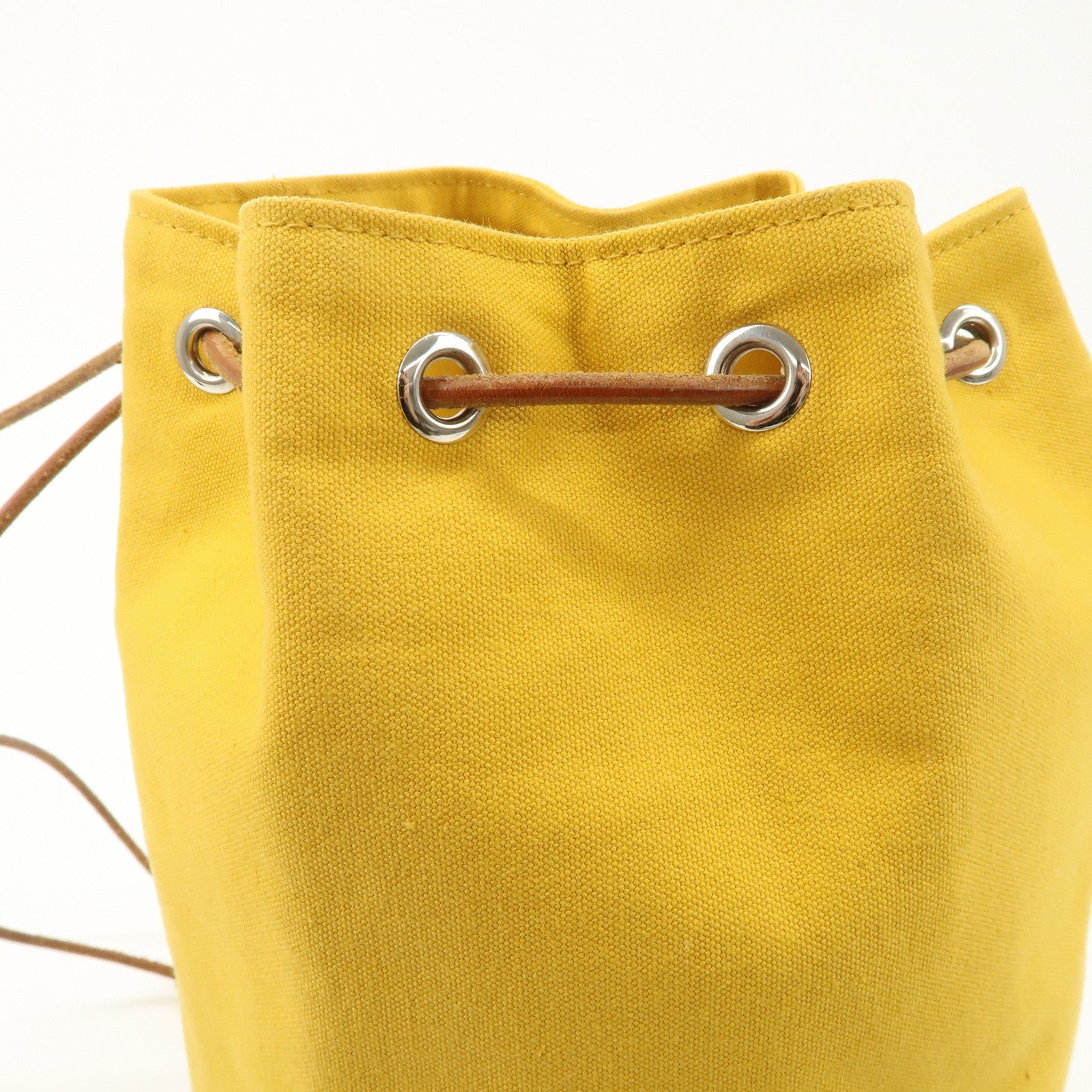 HERMES Porochon Mimil Canvas Leather PM Shoulder Bag Yellow Used