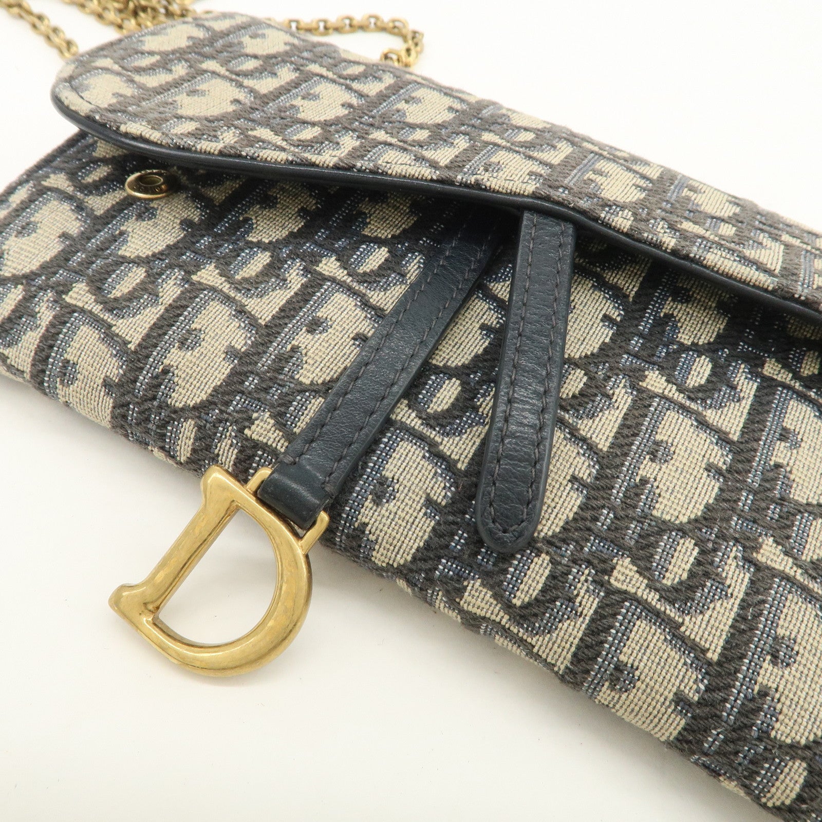 Christian Dior Jacquard Leather Saddle Small Chain Shoulder Wallet