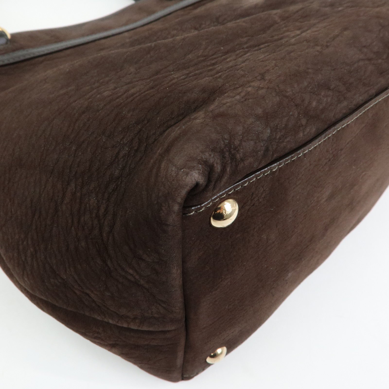 Ferragamo Gancini Suede Leather Tote Bag Hand Bag Brown
