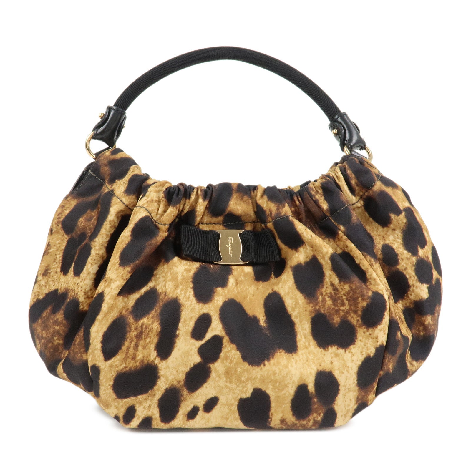 Ferragamo Vara Ribbon Nylon Patent Leather Shoulder Bag Leopard