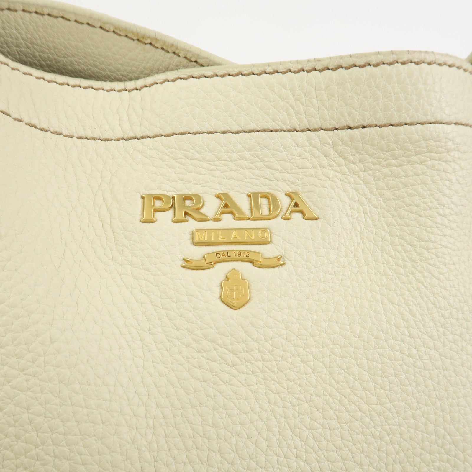PRADA Logo Calf Leather Tote Bag Shoulder Bag Ivory BR3844