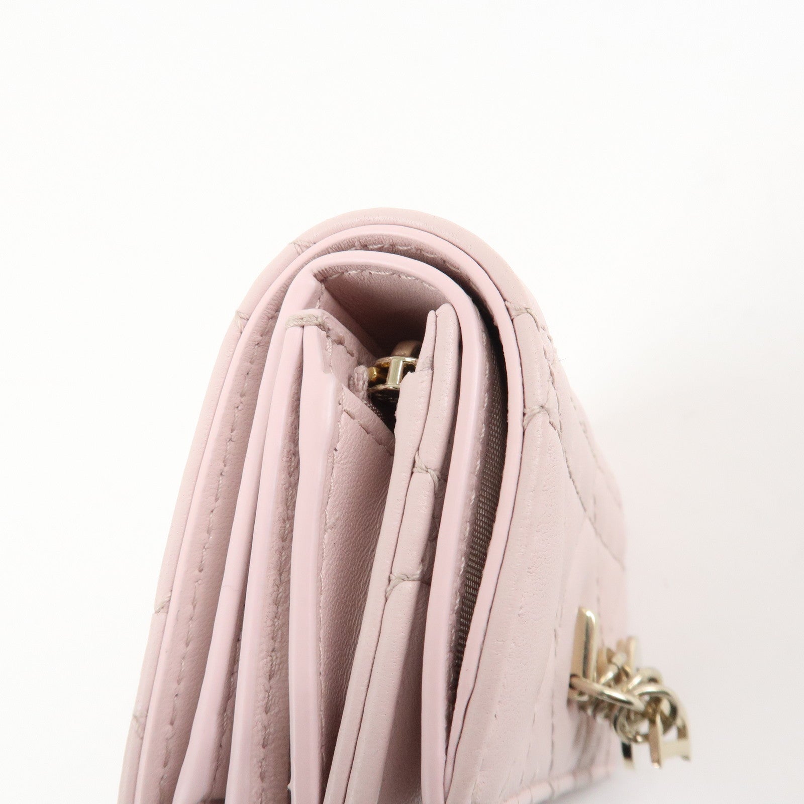 Christian Dior Cannage Leather Compact Wallet Pink Used