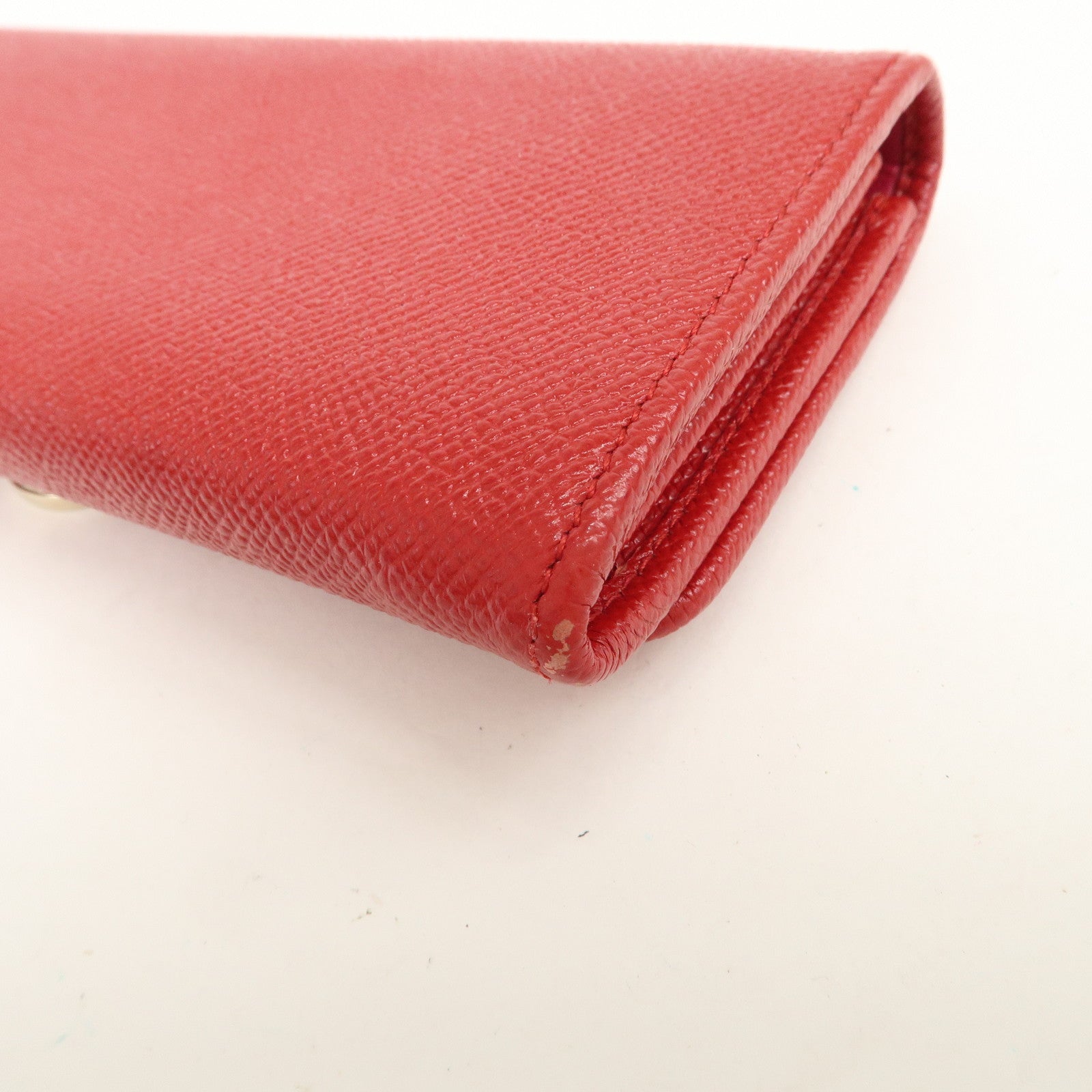 BVLGARI Logo Leather Bi-Fold Long Wallet Red