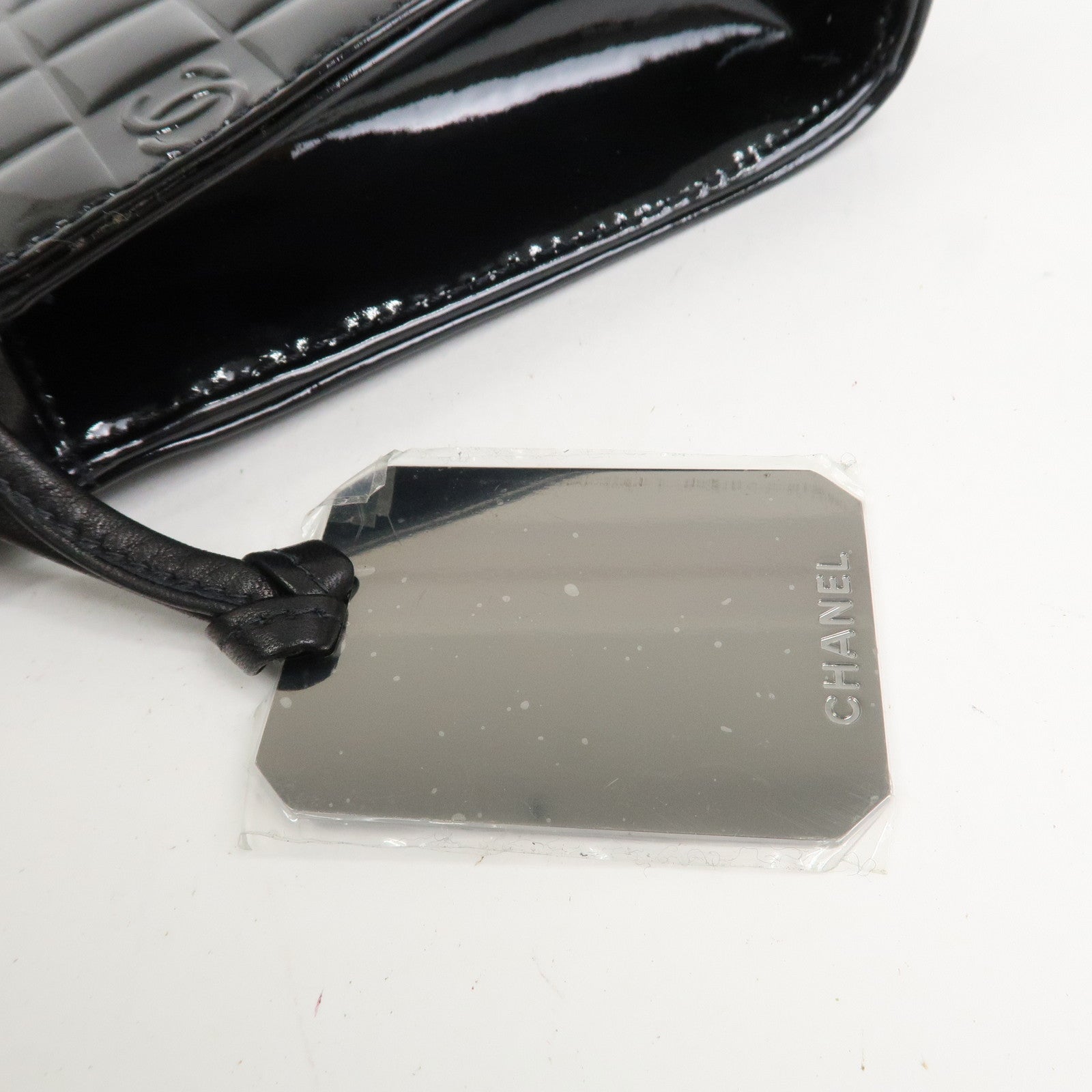 CHANEL Chocolate Bar COCO Mark Patent Leather Hand Bag Black