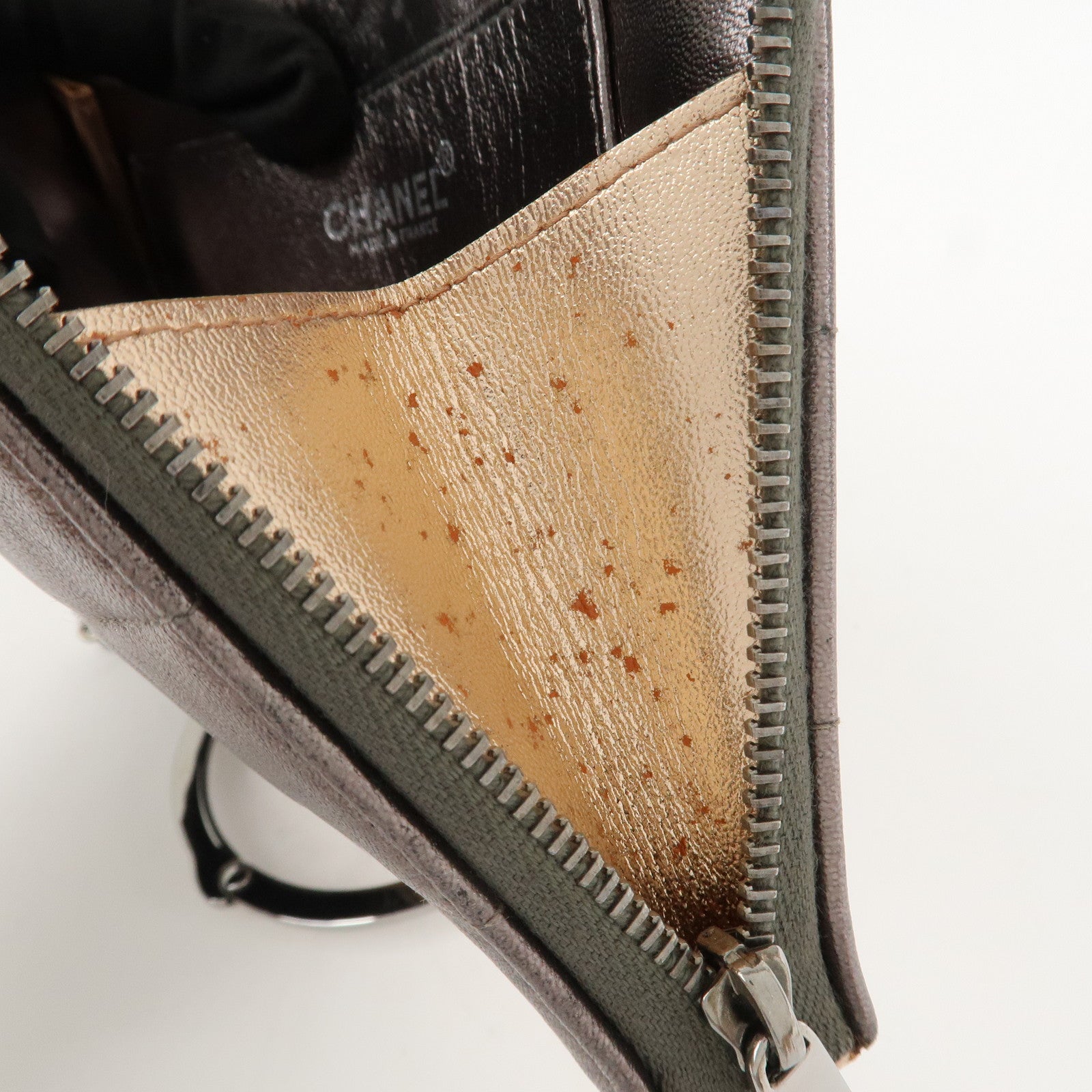 CHANEL Chocolate Bar Leather Clutch Bag Hand Bag Silver