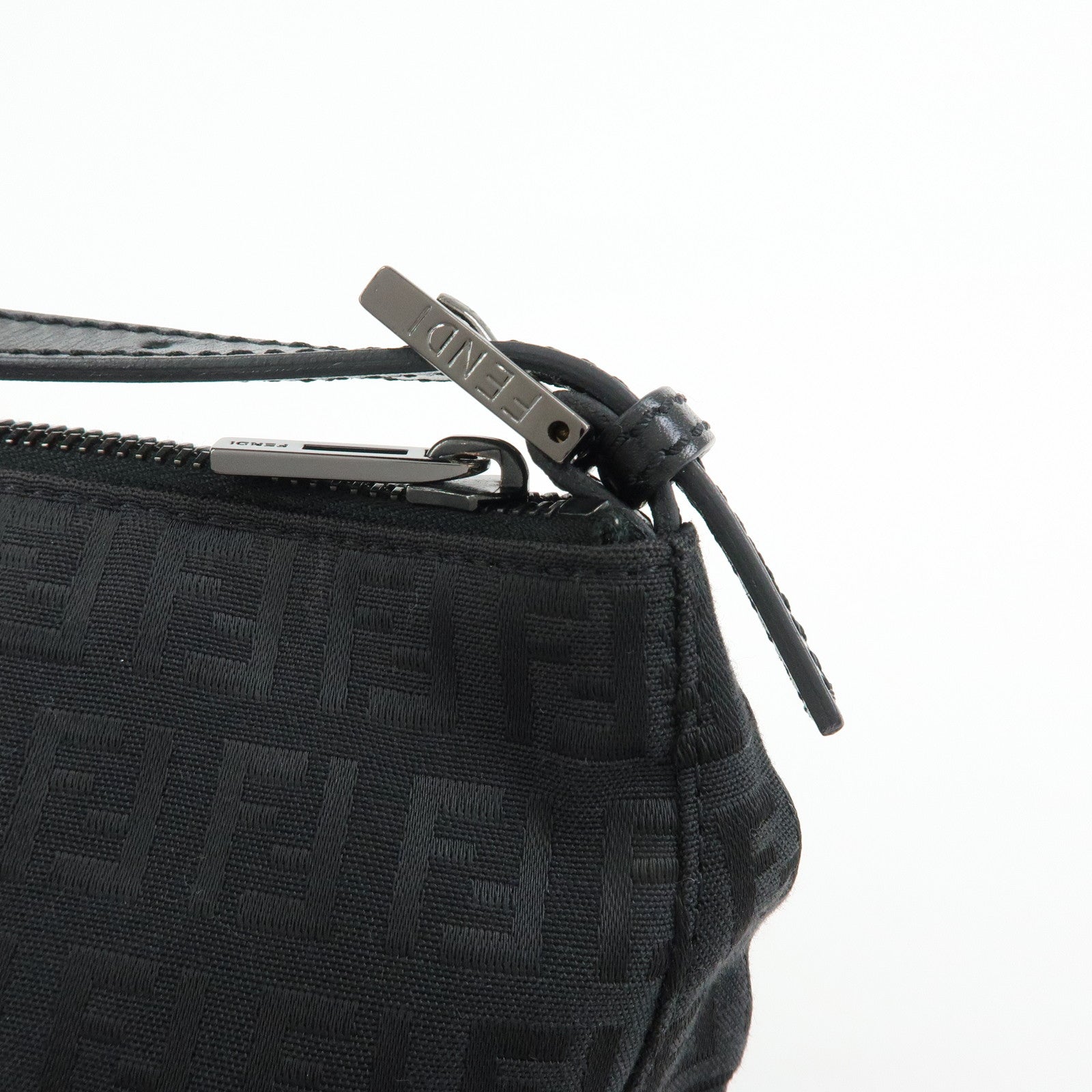 FENDI Zucchino Canvas Leather Hand Bag Pouch Black 8N0005