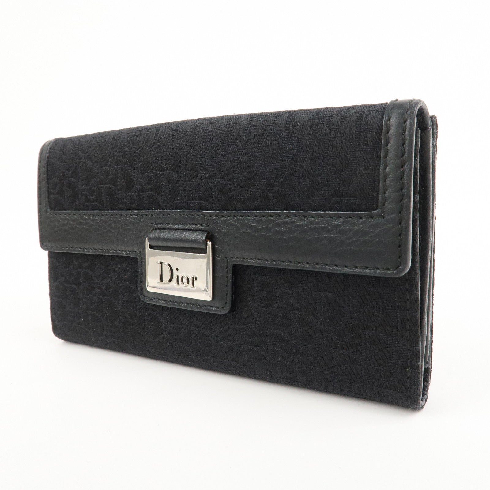 Christian Dior Trotter Canvas Leather Long Wallet Black