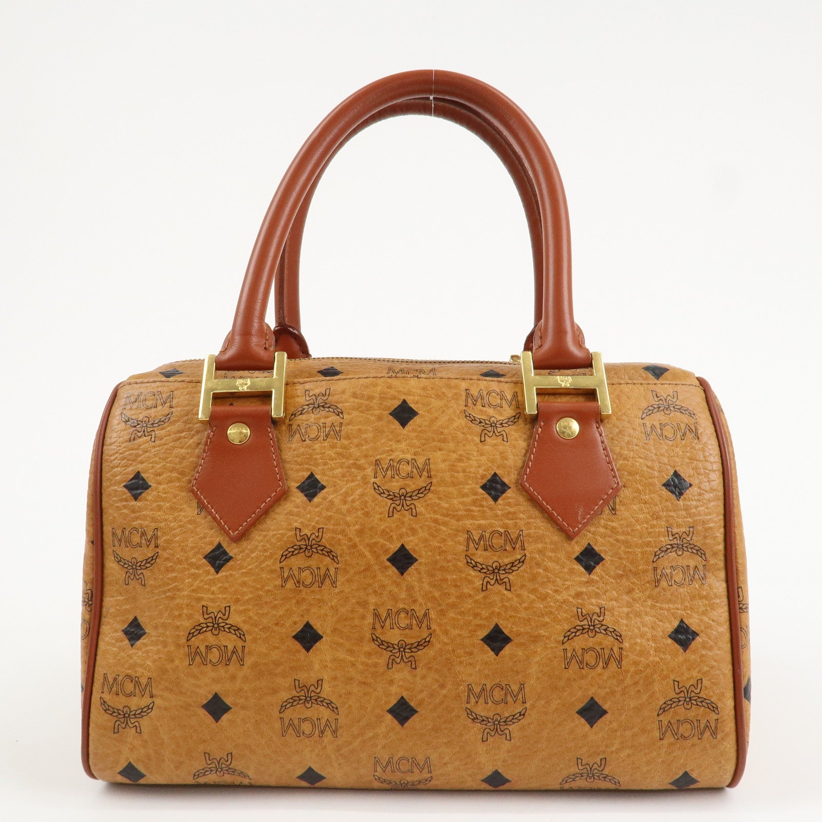 MCM Visetos Leather 2WAY Boston Bag Shoulder Bag Brown Gold HDW Used