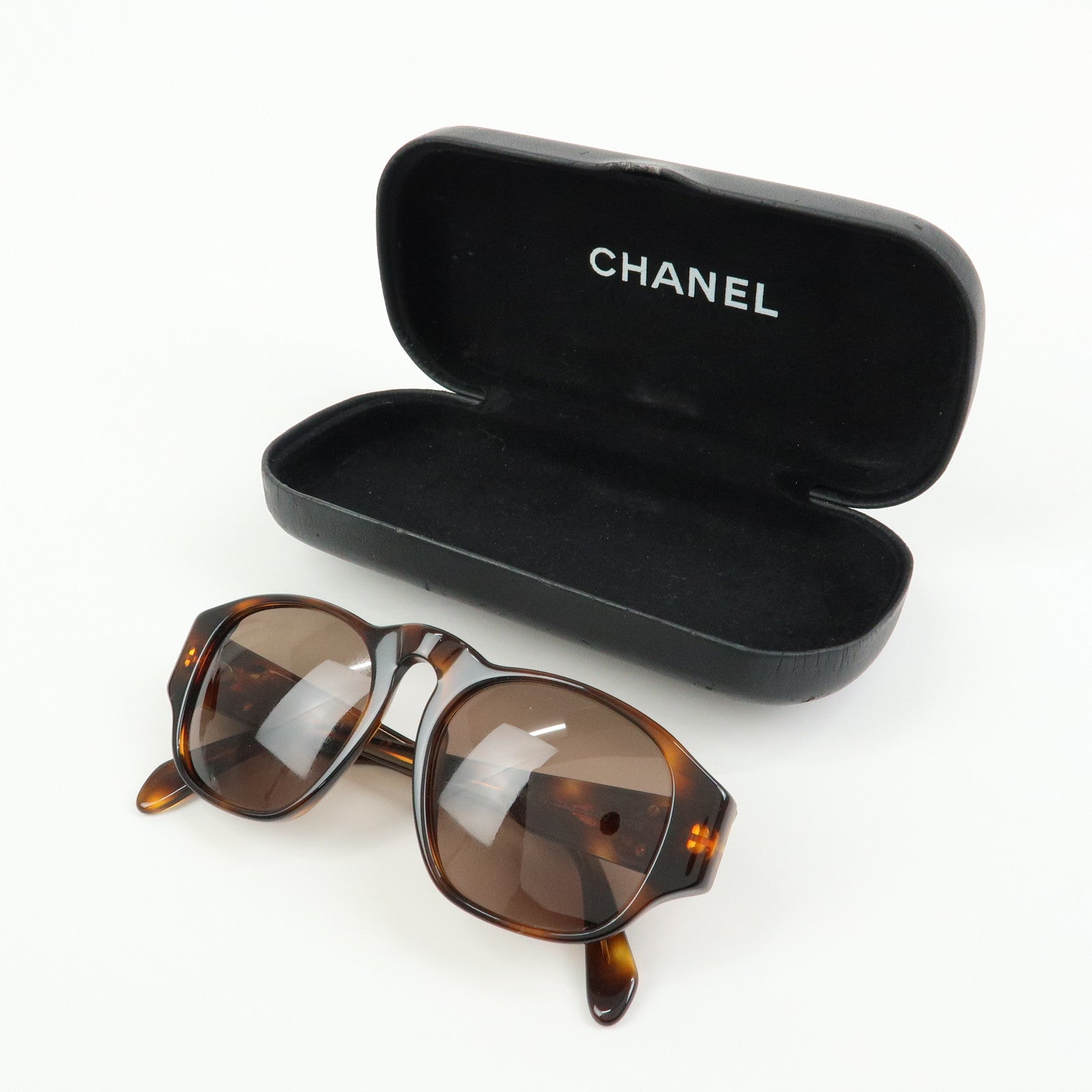 CHANEL COCO Mark Plastic Sunglasses Brown 01452 91235