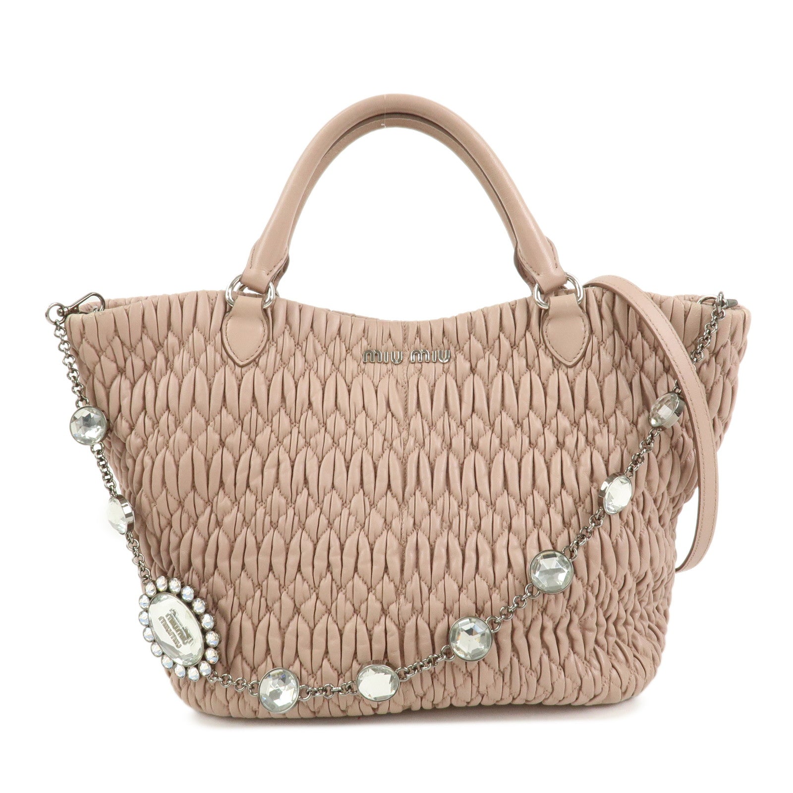 MIU MIU Matelasse Nappa Crystal Leather 2Way Shoulder Bag 5BE896