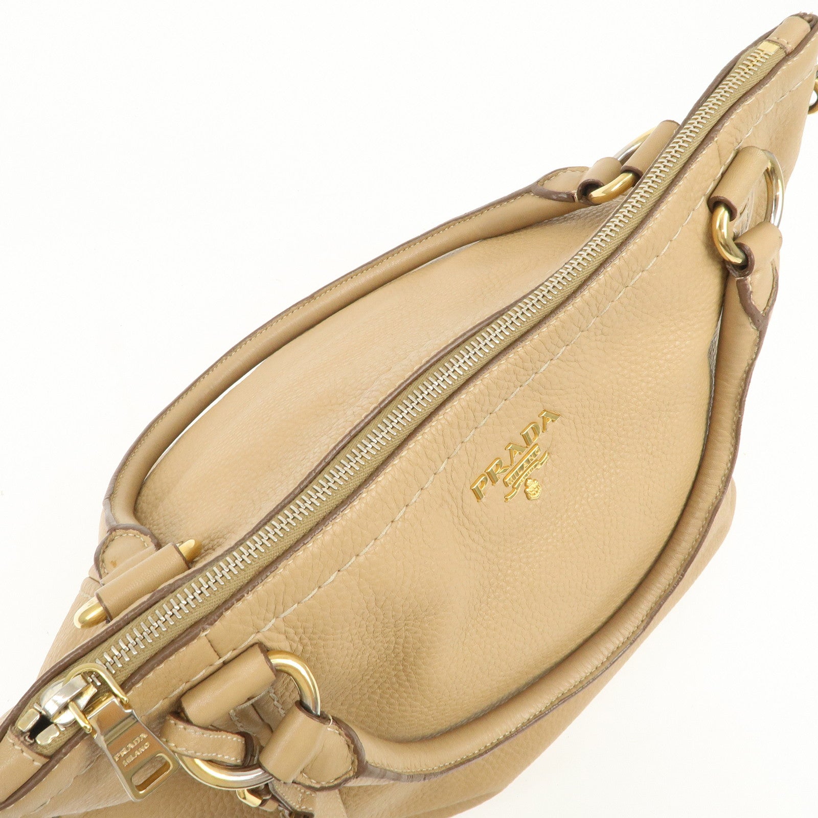 PRADA Logo Leather 2Way Bag Hand Bag Shoulder Bag Camel