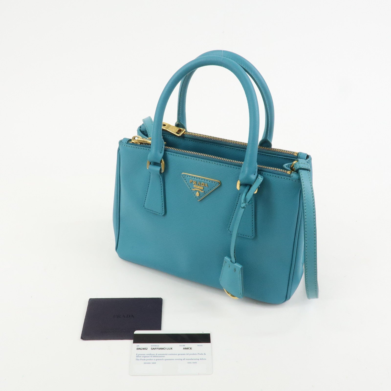 PRADA Galleria Saffiano Lux Leather 2Way Bag Hand Bag Blue BN2402
