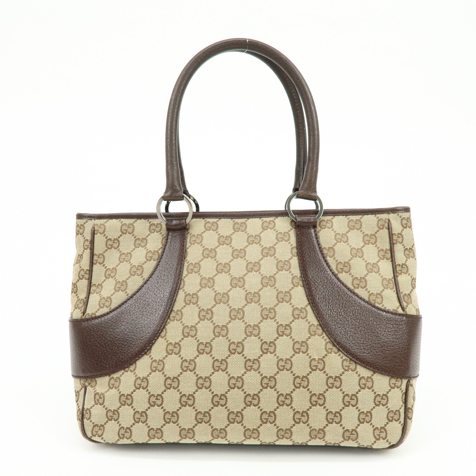 GUCCI GG Canvas Leather Tote Bag Hand BagBrown 113011