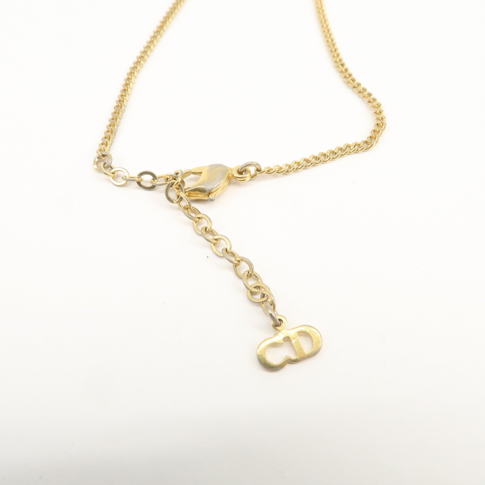 Christian Dior Logo Metal Rhinestone Necklace Gold